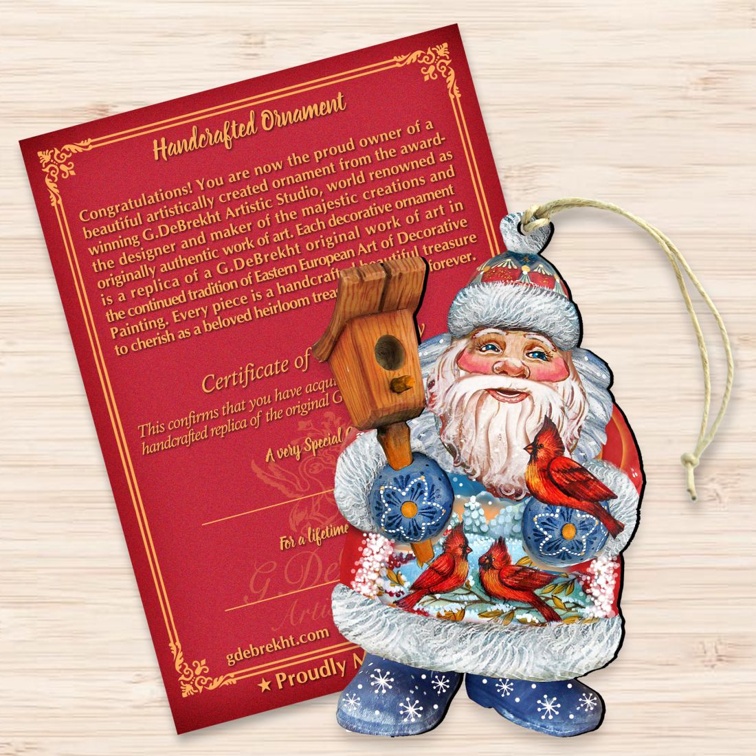 Holiday Bird Christmas Wooden Ornaments by G. DeBrekht - Christmas Santa Snowman Decor - 8118023