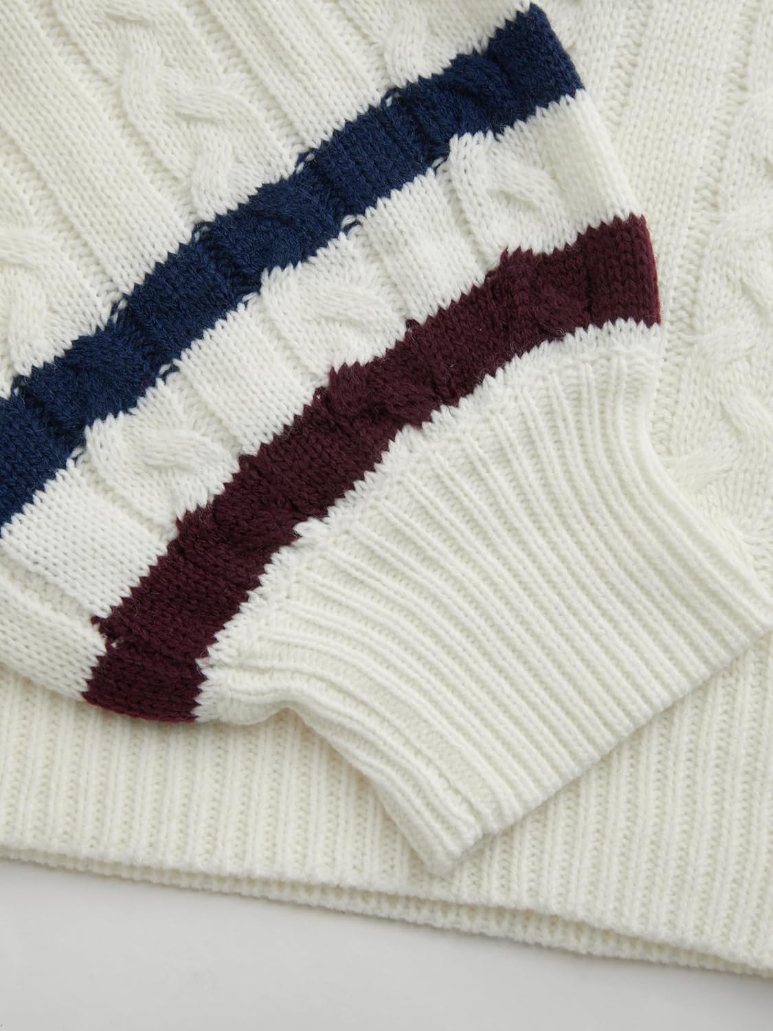 CIDER Cable Knit Sweater Women V Neck Long Sleeve Pullover Striped Trim Regular Fit Knit Top Fall Sweaters