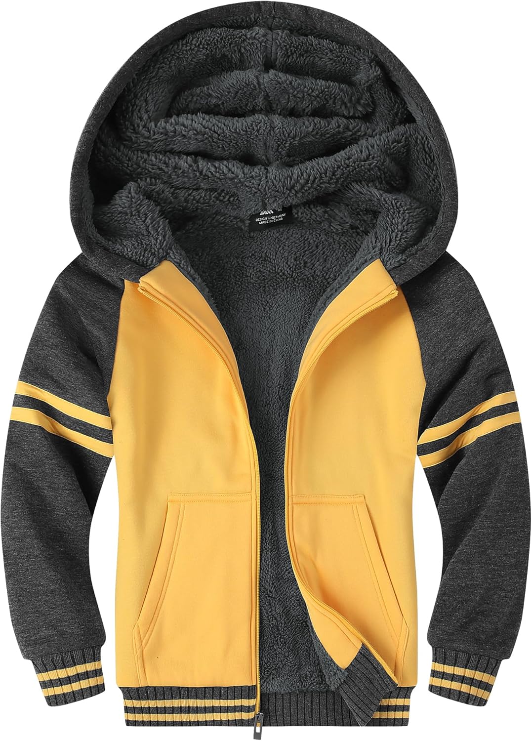 SWISSWELL Hooded Jacket for Boys Full Zip Ultra Soft Sherpa Fleece Hoodie Sweatshirt for Kids School Hooded Outerwear