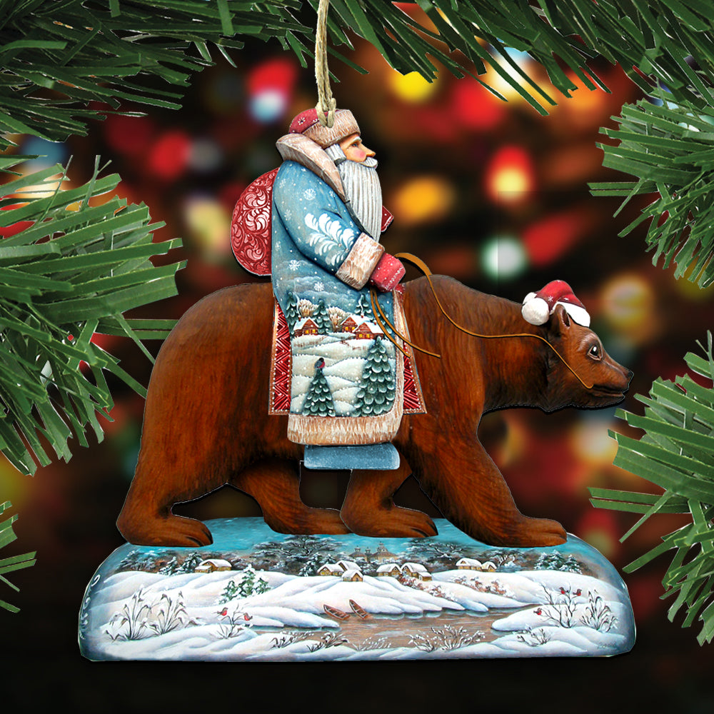 Riding Santa Wooden Ornaments Set of 3 by G. DeBrekht - Christmas Santa Snowman Decor - 8100016S3