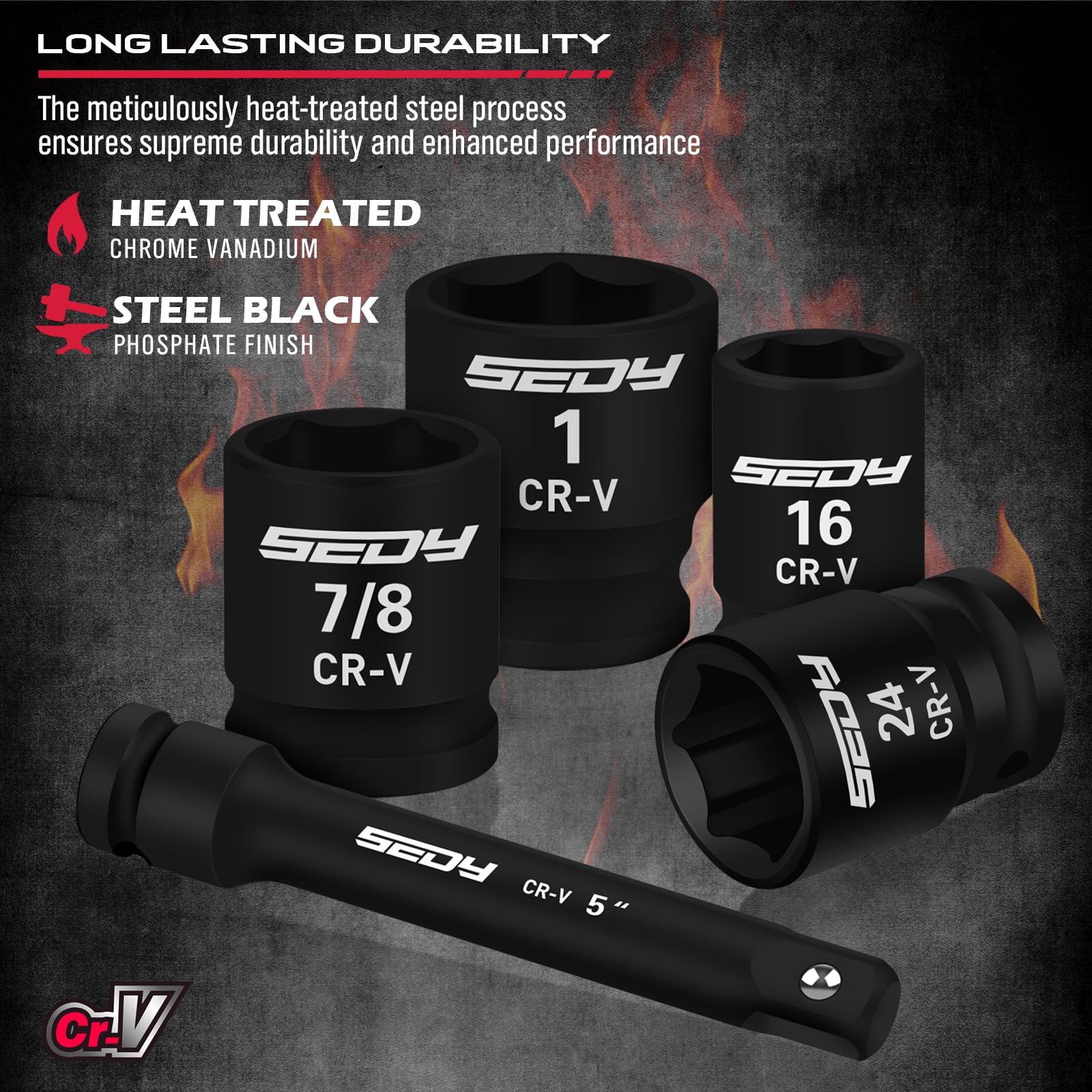 29-Piece 1/2" Drive Impact Socket Set, SAE (3/8 to 1 inch) and Metric (10-24mm) Sizes with Extension Bars Standard Deep Socket Set CR-V Material High Durability Impact Wrench