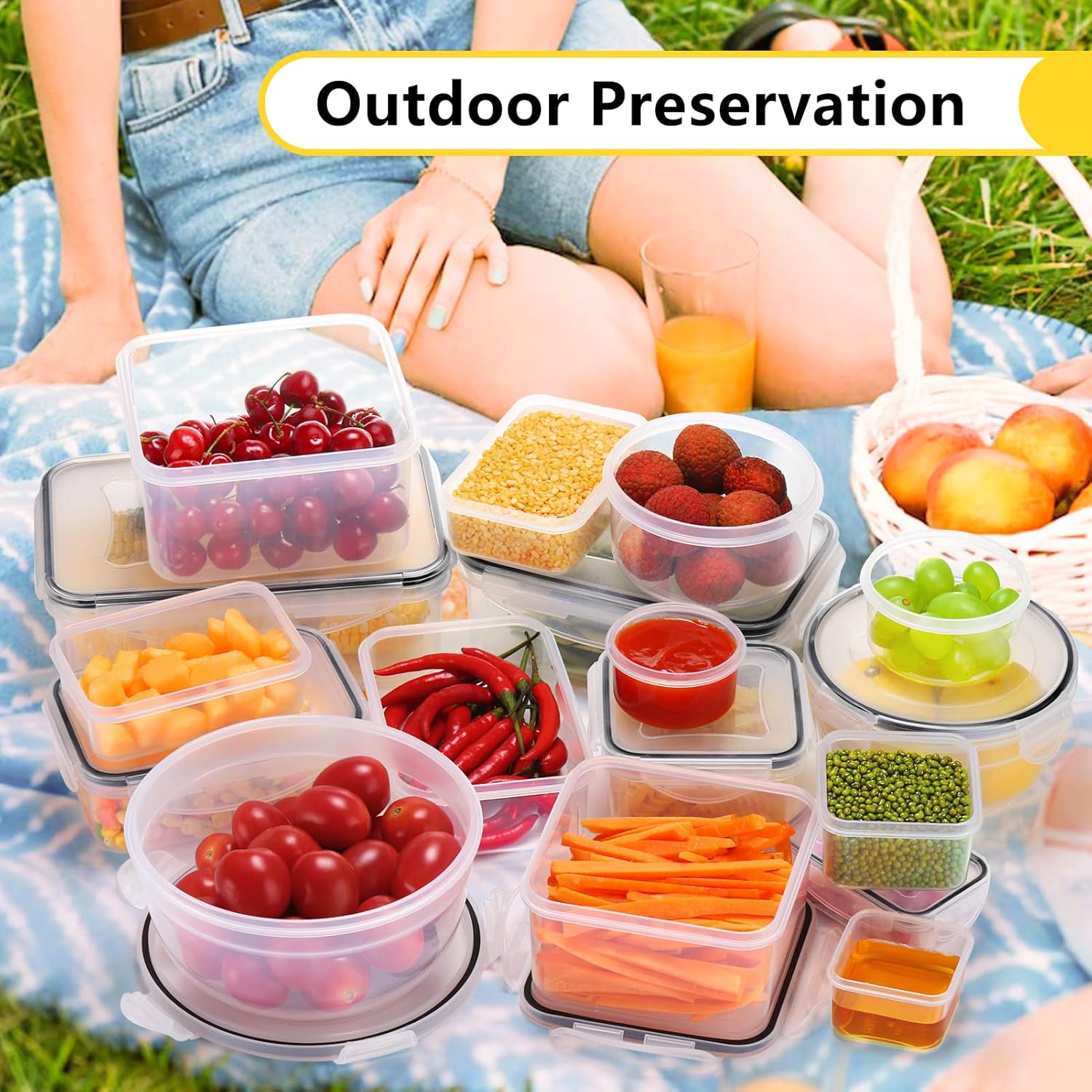 34 PCS Food Storage Containers Set with Airtight Lids (17 Lids &17 Containers) - BPA-Free Plastic Food Container for Kitchen Storage Organization, Fruit Meal-prep Containers with Labels & Marker