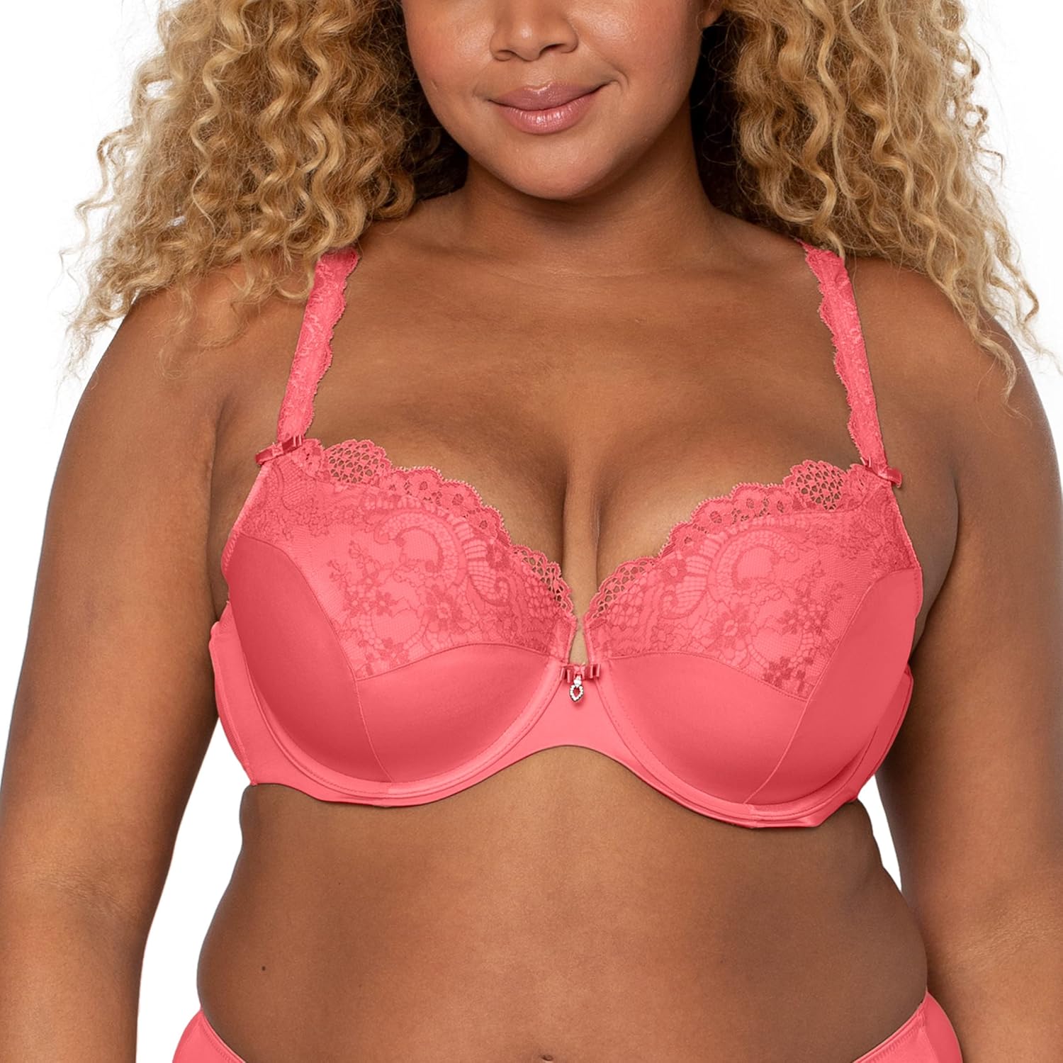 Curvy Couture Womens Tulip Strappy Lace Push-up Bra