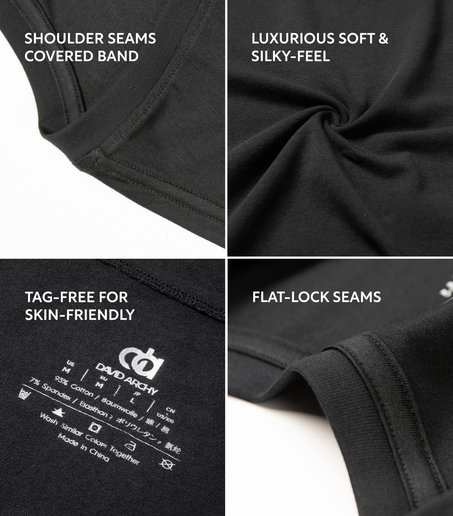 DAVID ARCHY Men's Undershirts Combed Cotton T-Shirt Soft Moisture-Wicking Undershirt Crew Neck or V Neck Tees 3 Pack