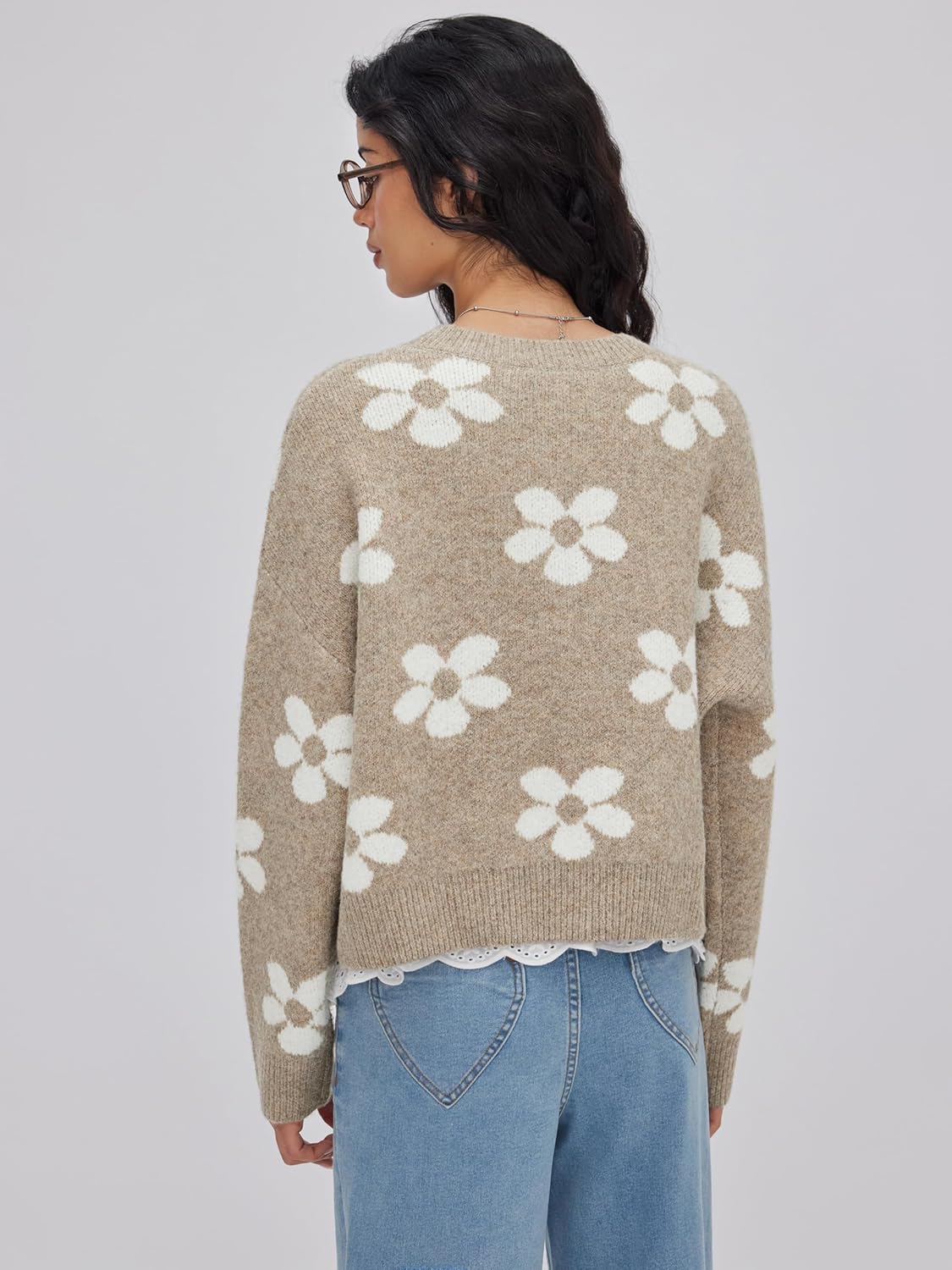 CIDER Floral Cozy Sweaters for Women Trendy Long Sleeve Cute Fall Outfits Casual Knit Pullover Sweater Fashion Clothes