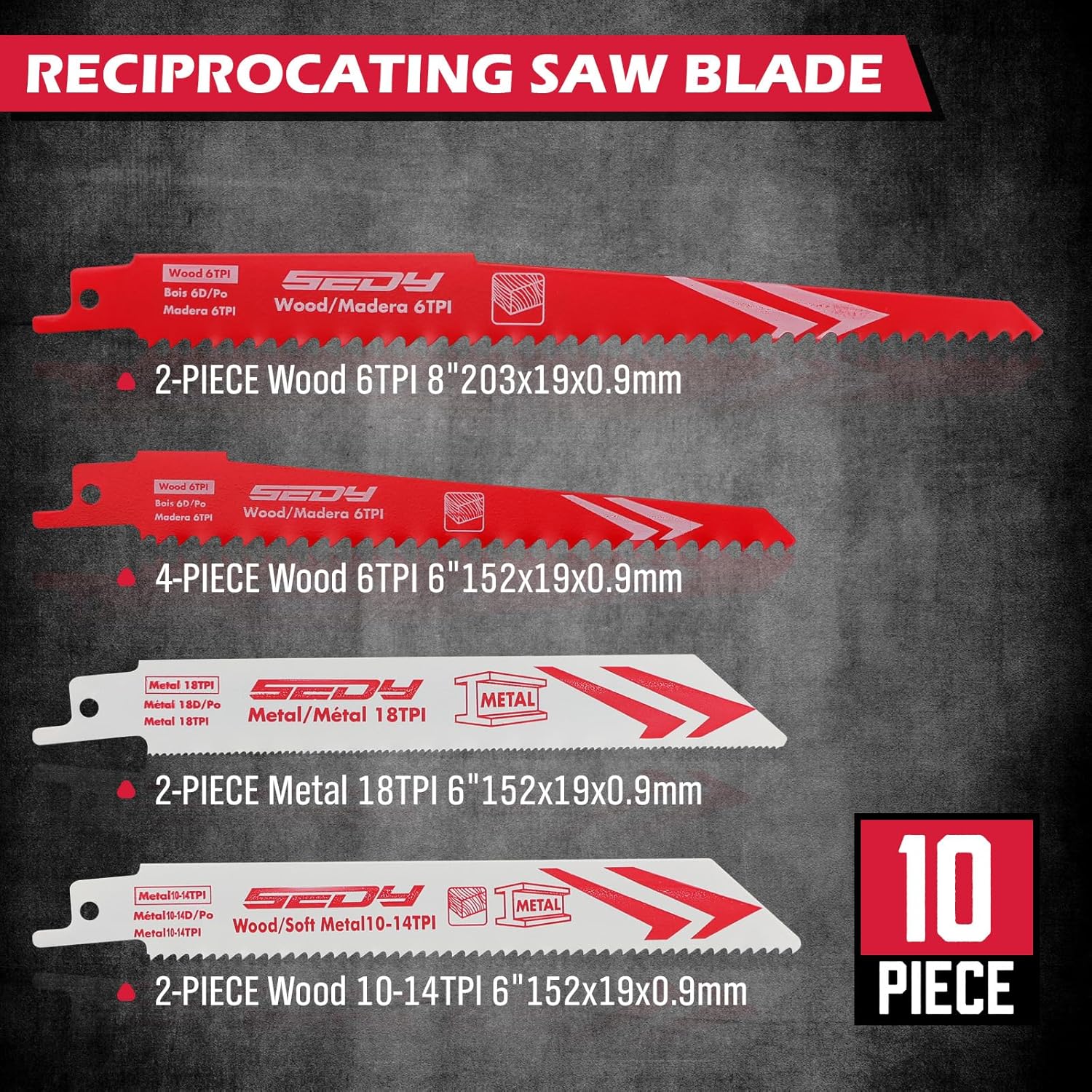 10-Piece Ultimate Reciprocating Saw Blade Set, Premium 6 & 8 Inch Wood & Metal Cutting Pruner Saw Blades with Storage Box