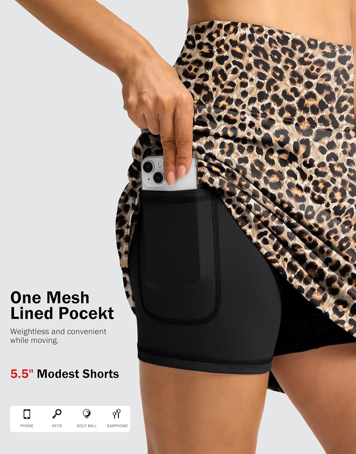 SANTINY 18" Skorts for Women 3 Pockets High Waist Long Athletic Tennis Skirt Golf Skort for Casual Summer Travel