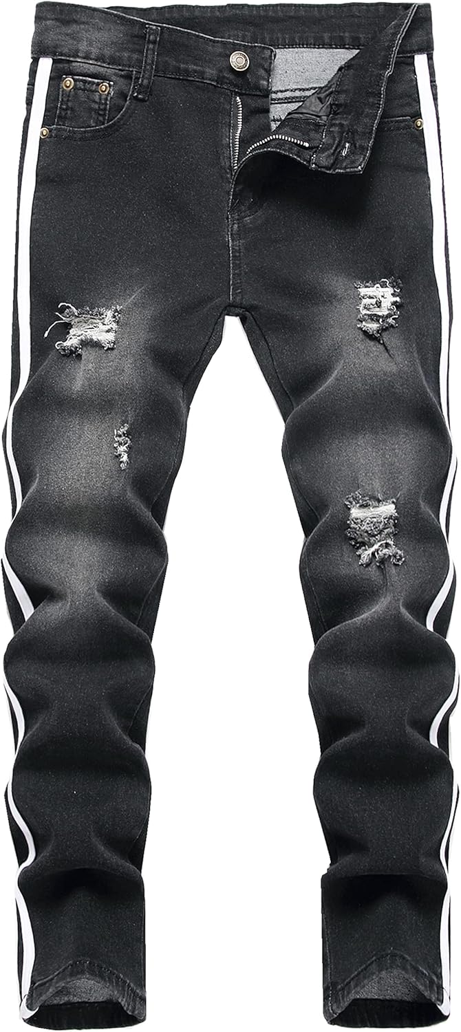 Boy's Skinny Fit Ripped Destroyed Distressed Stretch Slim Jeans Pants