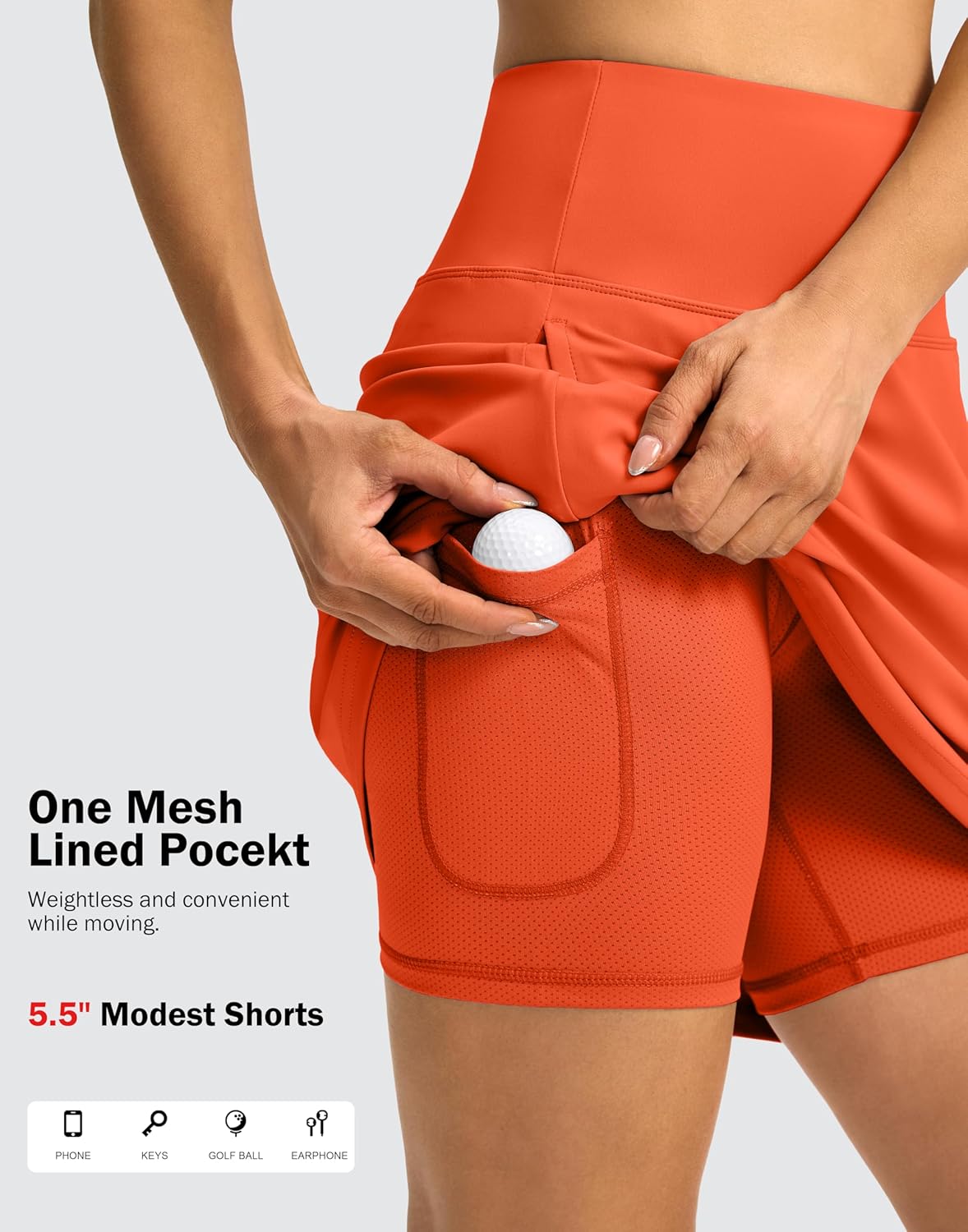 SANTINY 18" Skorts for Women 3 Pockets High Waist Long Athletic Tennis Skirt Golf Skort for Casual Summer Travel