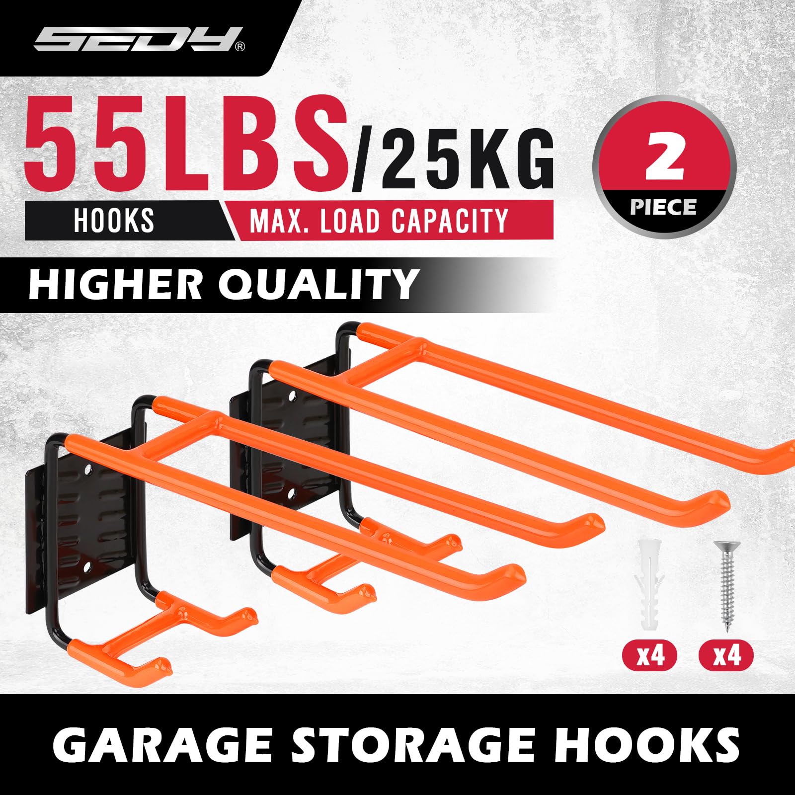 SEDY 6-Piece Heavy Duty Garage Storage Hooks, Wall Mount J Utility Hooks Holds 88 LB, Large Metal Utility, Garage Storage Ladders for Bikes, Garden Tools