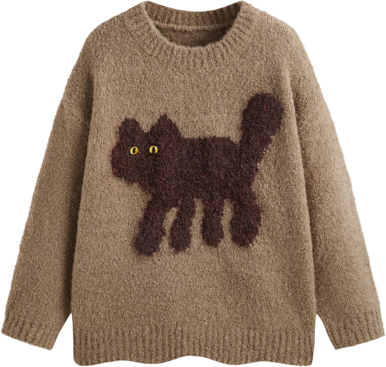 CIDER Women’s Cat Sweater Long Sleeve Crew Neck Fun Graphic Cute Patterned Pullover Sweater Tops