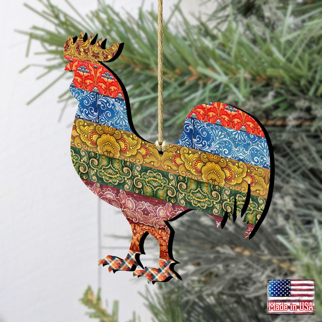 Rooster Quilted Pattern Wooden Ornaments by G. DeBrekht - Easter Spring Decor - 8198135