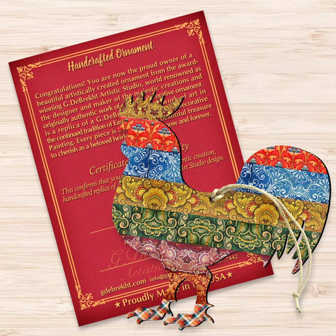 Rooster Quilted Pattern Wooden Ornaments by G. DeBrekht - Easter Spring Decor - 8198135