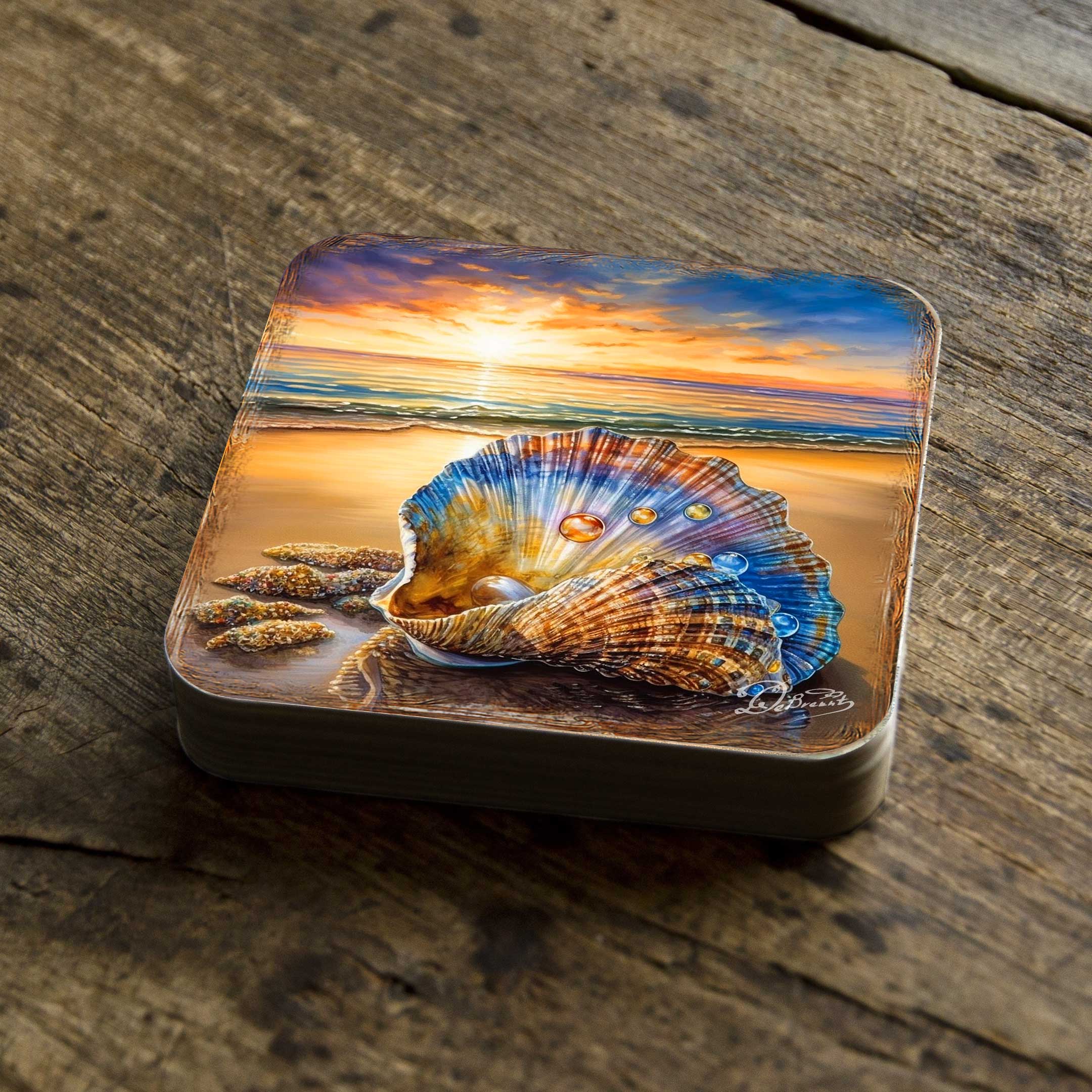 Sunset on the Beach Wooden Cork Coasters Gift Set of 4 by G. Debrekht - Coastal Holiday Décor - 8199450C-S4