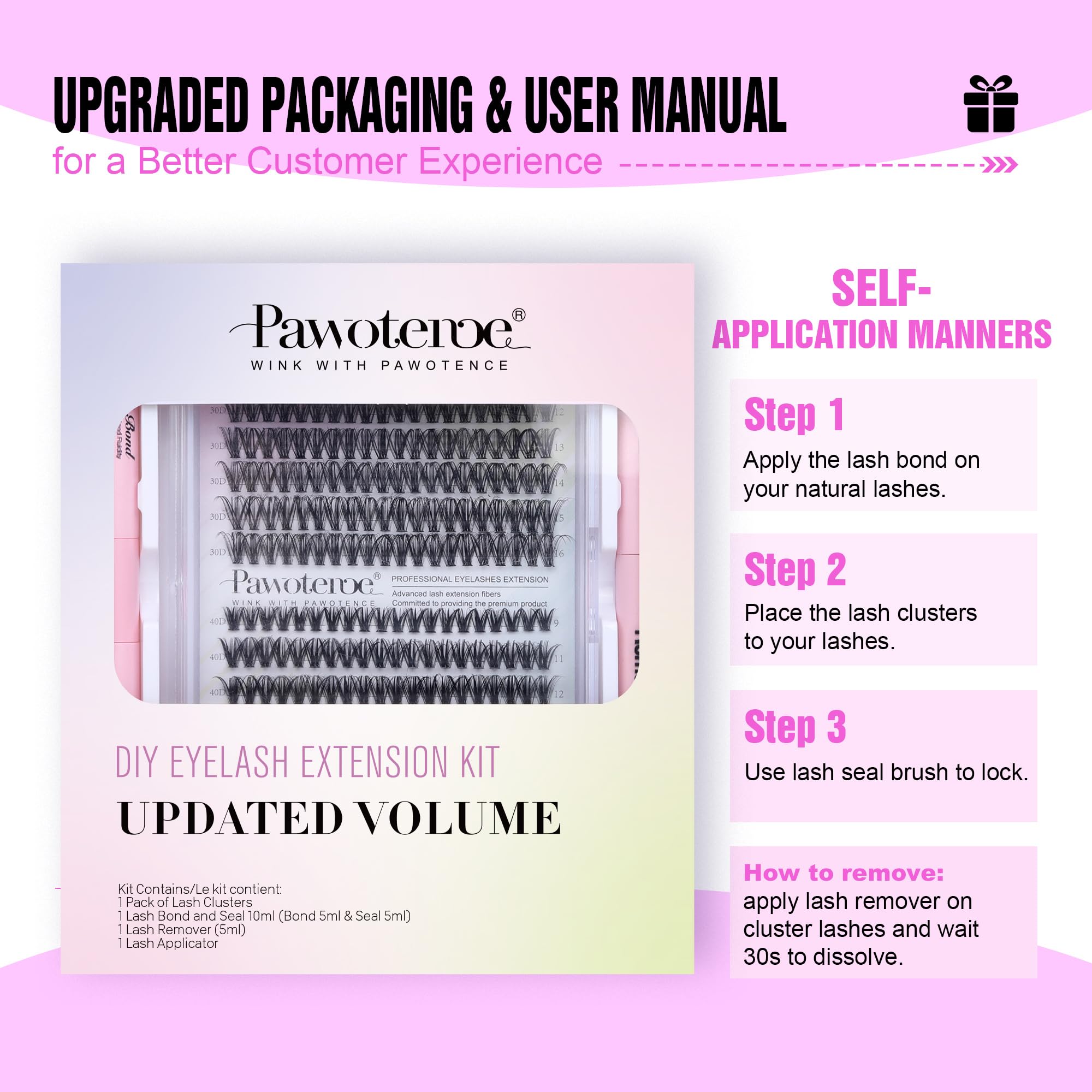 Pawotence Lash Extension Kit DIY 280pcs Lash Clusters Eyelash Extension Kit, 9-16mm 30D 40D Individual Lashes Kit with Lash Bond and Seal, Lash Tweezers for Self Use (30D&40D, 0.07D, 9-16mm, Kit)