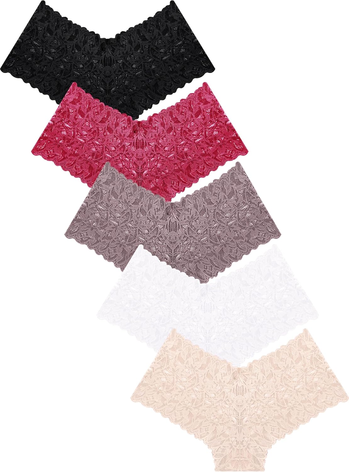 Sexy Women's Underwear Lace Shorts V Waist Breathable Cheeky Panties Boyshorts Underwear Women 5 Pack