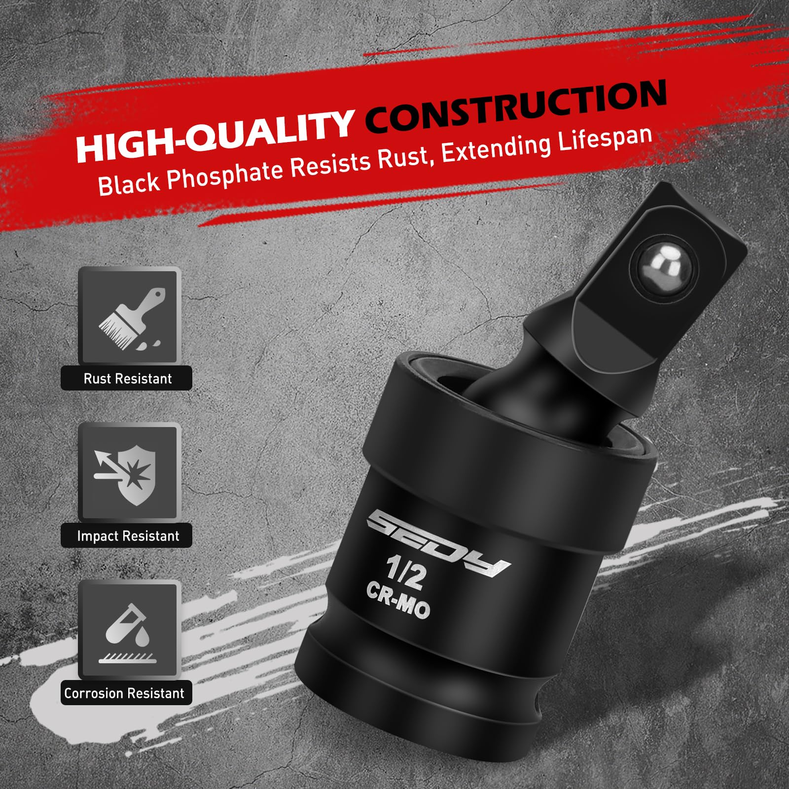 Impact Universal Joint-Socket Swivel Set: 3-Piece 1/2", 3/8", 1/4" Flexible Socket Swivel Set Premium CR-MO Steel U Joint Adapter Wobble