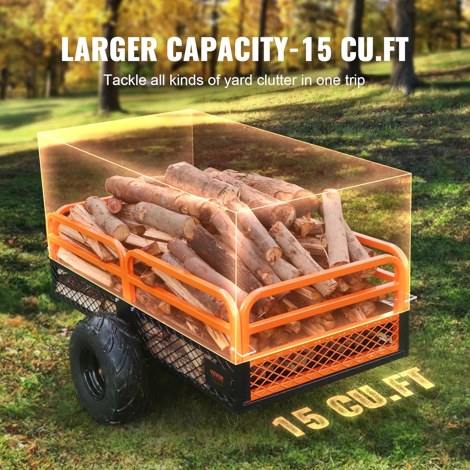 VEVOR ATV UTV Trailer Tow Behind Dump Cart, 1500lbs 15 Cubic Feet, Heavy Duty Yard Garden Trailer Pull Behind Dump Trailer for Lawn Mower Tractor