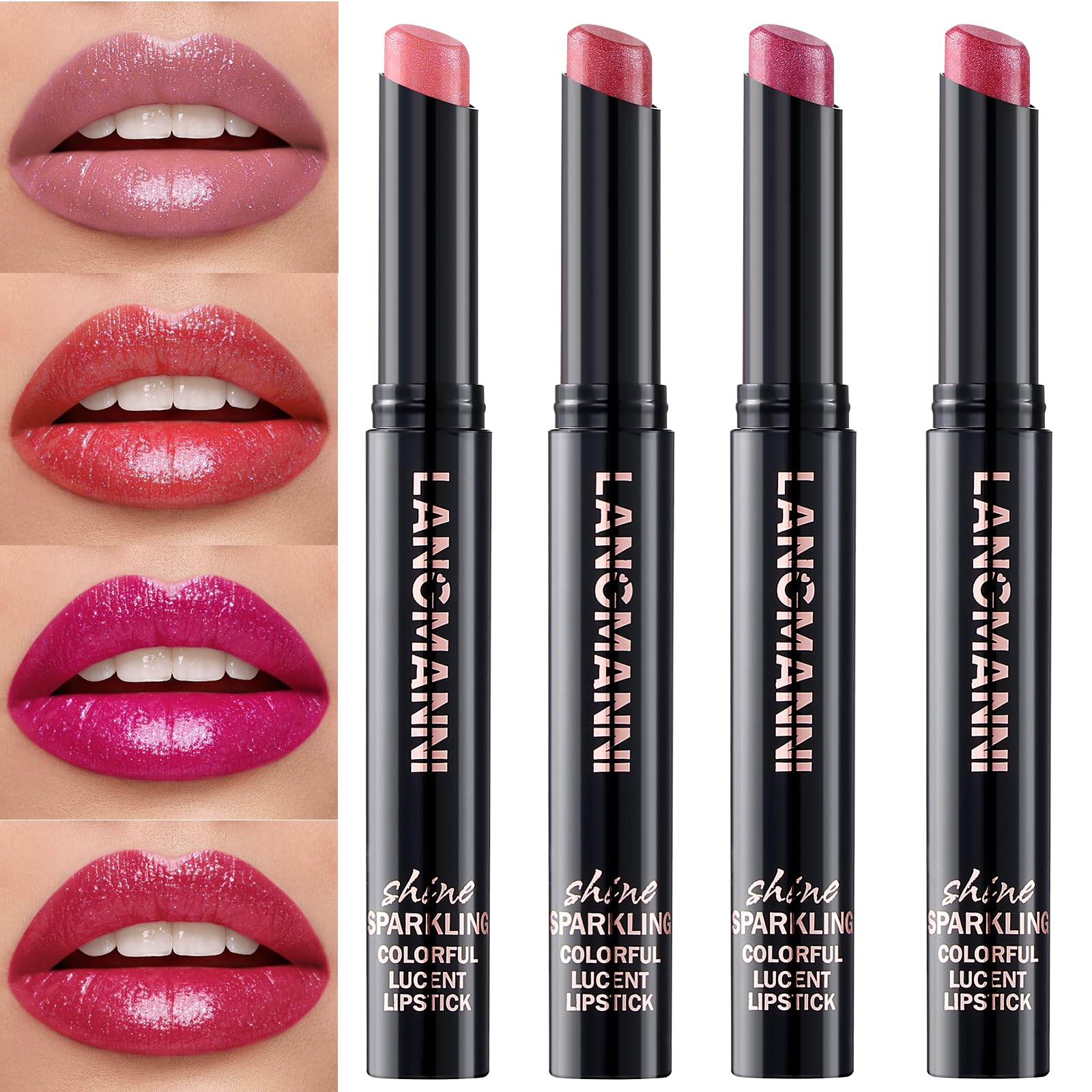 Jolilab 10Pcs Set Sparkling Lipstick Lip Gloss Long Lasting Waterproof Moisturizer Lip Balm Glitter Shimmer Metallic, Diamond Shiny Bold Glow Goth Lipstick for Women Girls, Non-sticky