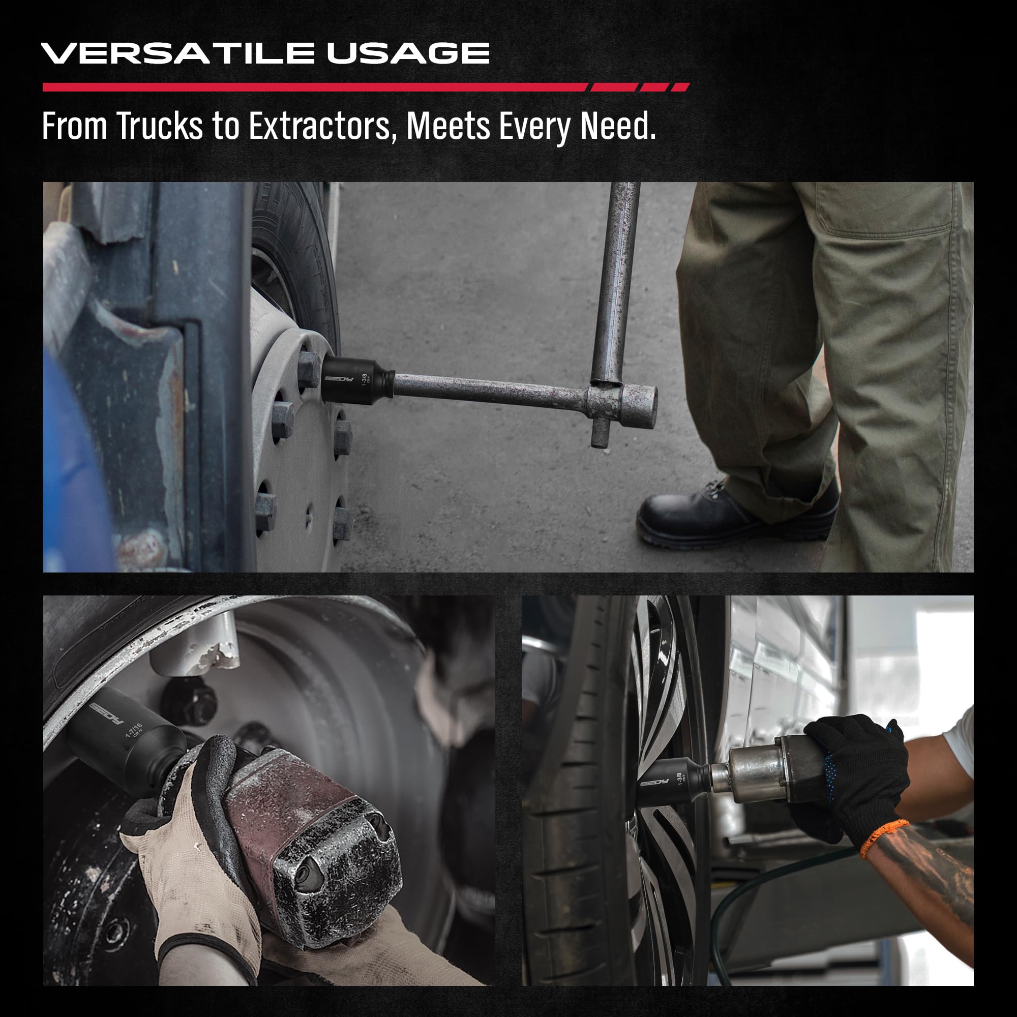 29-Piece 1/2" Drive Impact Socket Set, SAE (3/8 to 1 inch) and Metric (10-24mm) Sizes with Extension Bars Standard Deep Socket Set CR-V Material High Durability Impact Wrench