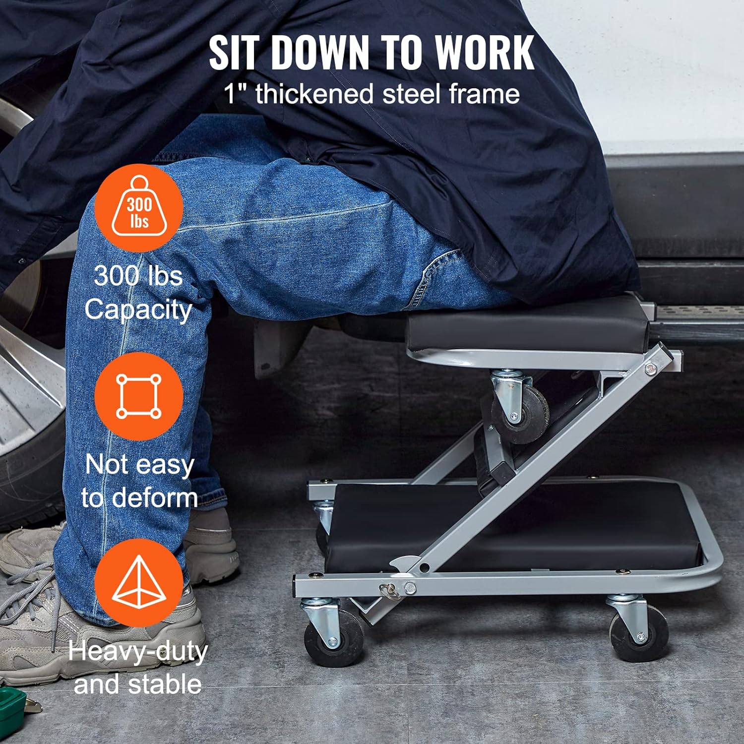 VEVOR Mechanic Creeper, Garage Gift, 36" Z Creeper Seat, 2 in 1 Mechanic Gifts, 300 lbs Capacity, Low Profile Creeper with 6 pcs Wheels in Garage/Shop for Fathers Day Tool Gift