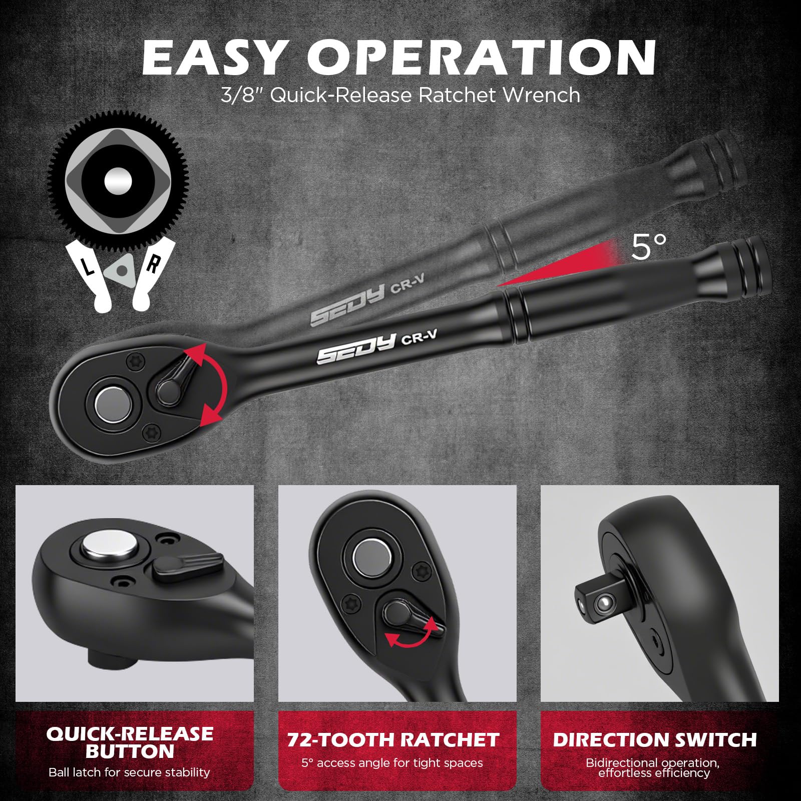 29-Piece 1/2" Drive Impact Socket Set, SAE (3/8 to 1 inch) and Metric (10-24mm) Sizes with Extension Bars Standard Deep Socket Set CR-V Material High Durability Impact Wrench