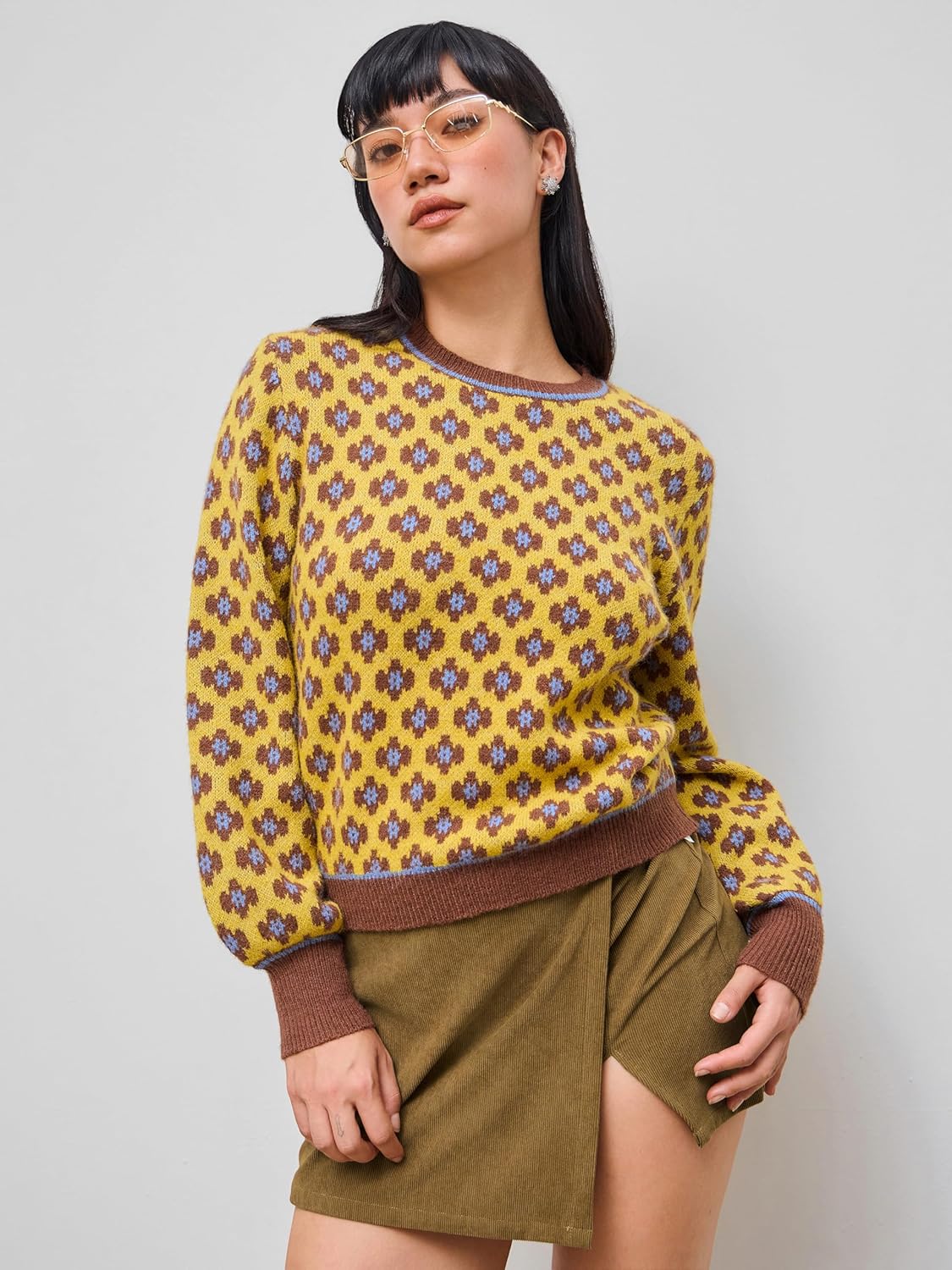 CIDER Women Sweaters Floral Crew Neck Long Sleeve Pullover Sweater Trendy Casual Fall Outfits