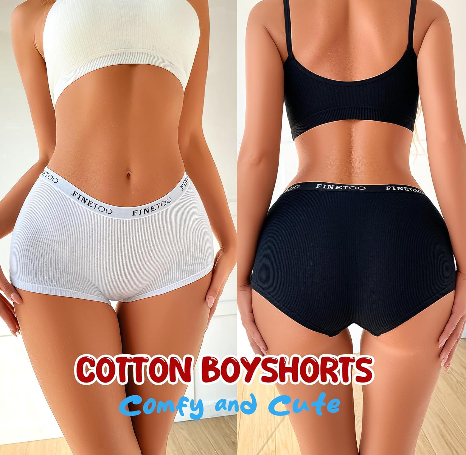 FINETOO Boyshort Underwear for Women Cotton Boxer Briefs Full Coverage Ladies BoyShorts Panties 5 Pack