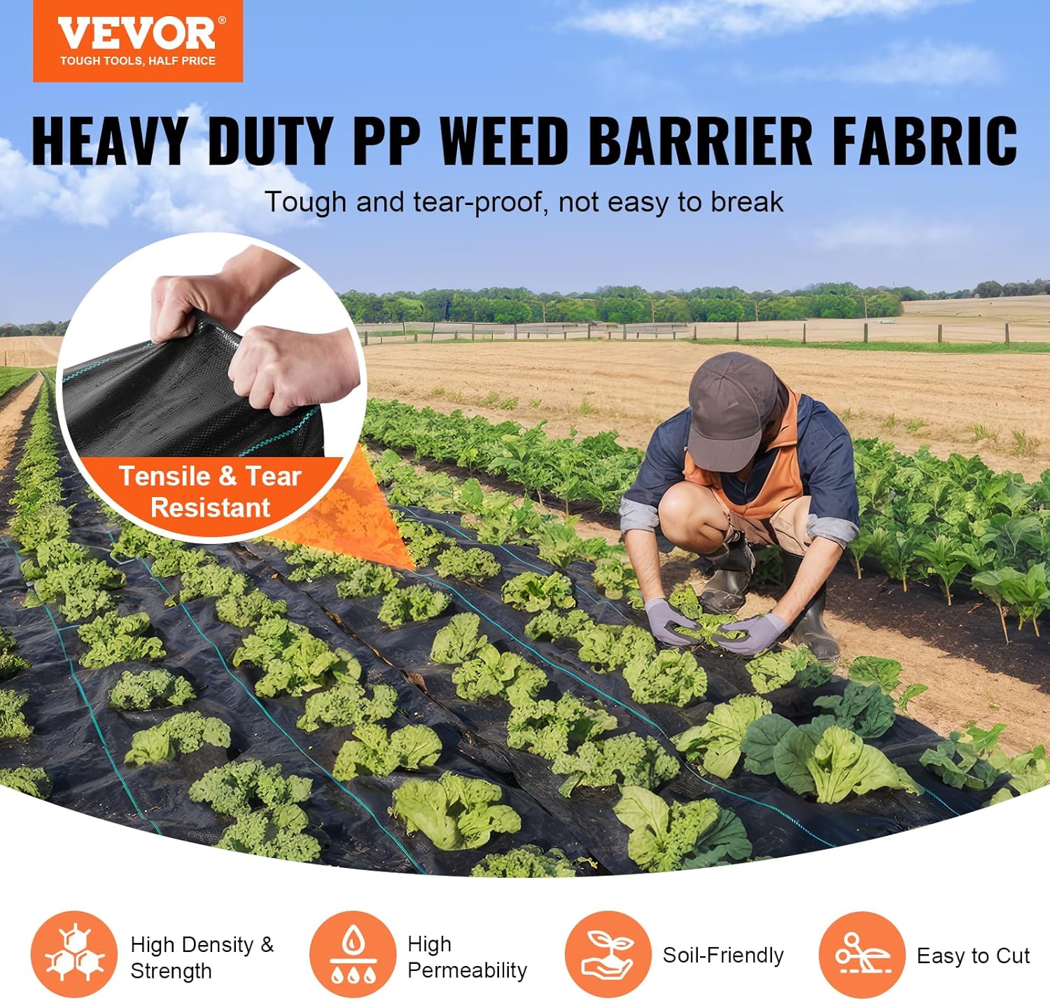 VEVOR Driveway Fabric, Heavy Duty 6x300ft 3oz Woven Landscape Fabric, Garden Weed Barrier Fabric, Weed Control Fabric, Geotextile Fabric for Landscaping, Ground Cover, Weed Block Gardening Mat, Black