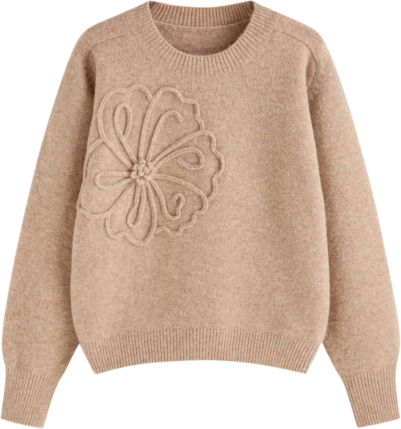 CIDER Women's Cute Sweater Crew Neck Long Sleeve Floral Pullover Fall Winter Sweaters Loose Fit Knit Top