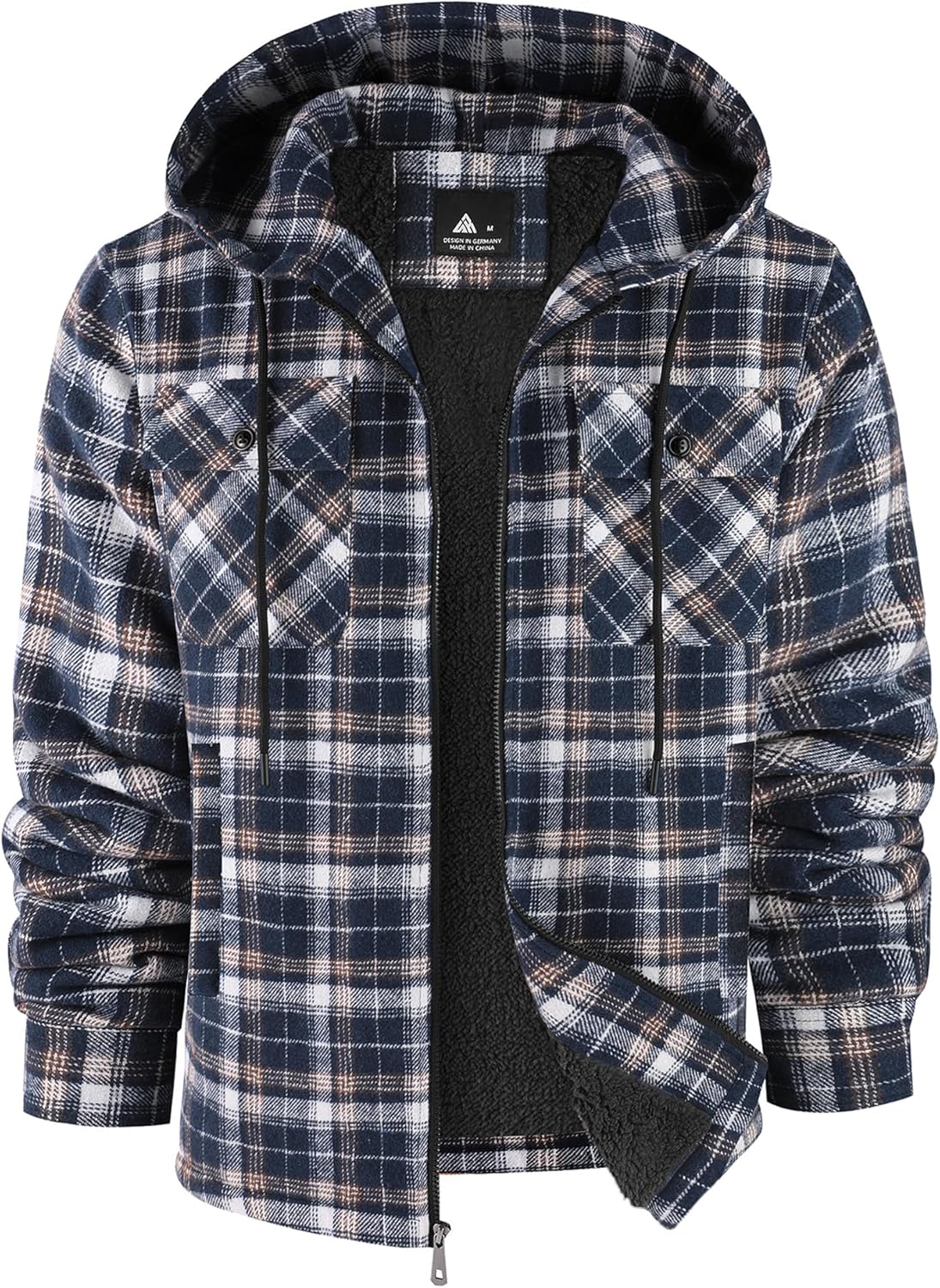 SCODI Mens Flannel Hooded Jacket Sherpa Lined Zip Up Hoodies for Men Plaid Shirt Jackets Warm Thick Fleece Coat with Pocket