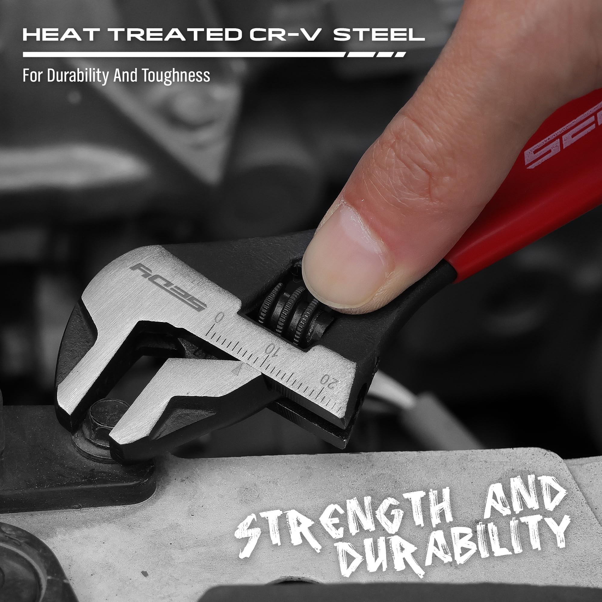 Adjustable Wrench Set Pipe Spanner: 6" 8" 10" Wide Jaw Black Oxide Wrench With Cushion Grip, Laser Marked Metric & SAE Scales, CR-V Steel for Professional