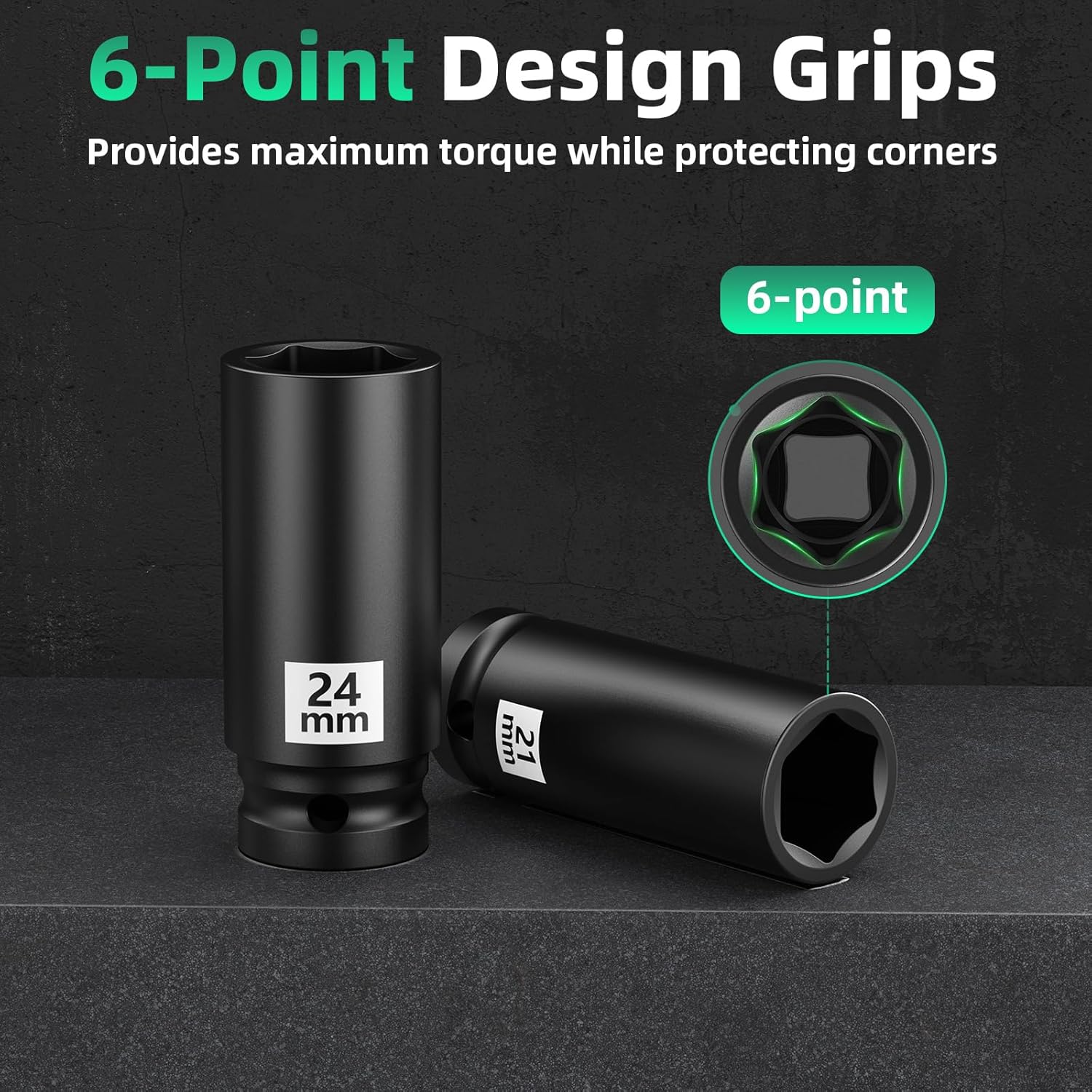 Professional Socket Set Wrench Kit, 10-Piece Metric 10-12-13-14-15-17-19-21-22-24mm, High-Torque C-V Steel Sockets for Automotive, Home Repair & DIY Projects