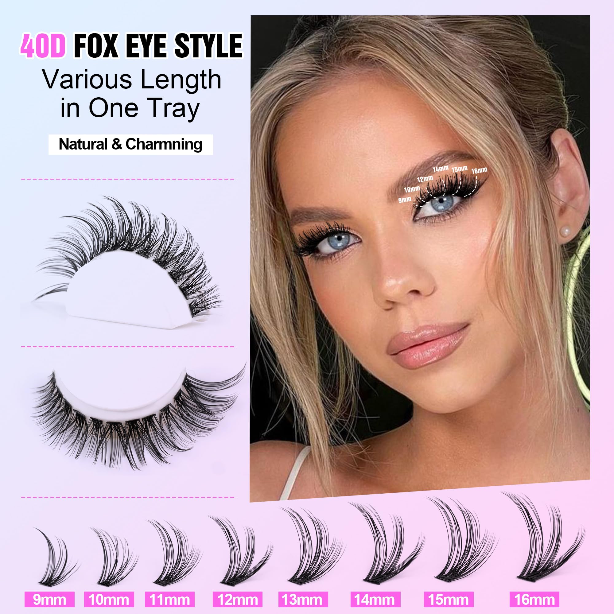 Pawotence Lash Extension Kit DIY 280pcs Lash Clusters Eyelash Extension Kit, 9-16mm 30D 40D Individual Lashes Kit with Lash Bond and Seal, Lash Tweezers for Self Use (30D&40D, 0.07D, 9-16mm, Kit)