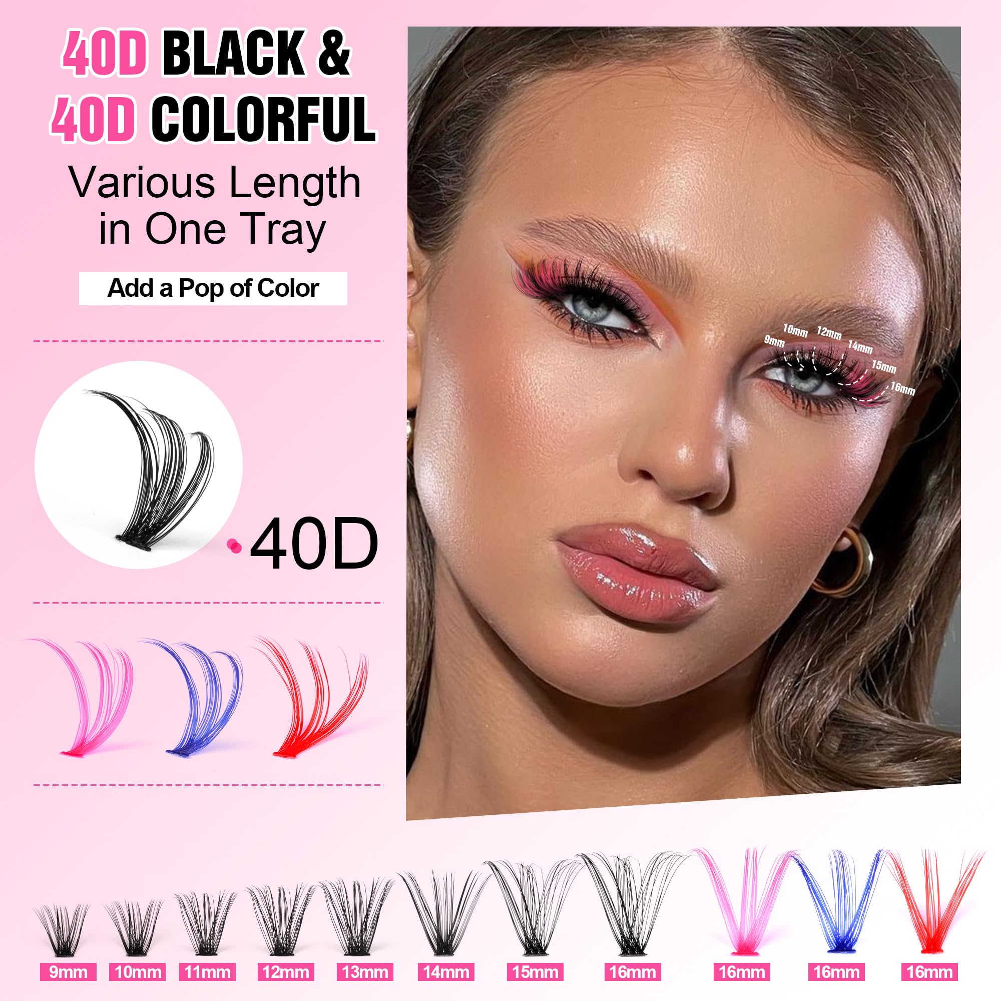 Pawotence Lash Extension Kit DIY 280pcs Lash Clusters Eyelash Extension Kit, 9-16mm 30D 40D Individual Lashes Kit with Lash Bond and Seal, Lash Tweezers for Self Use (30D&40D, 0.07D, 9-16mm, Kit)