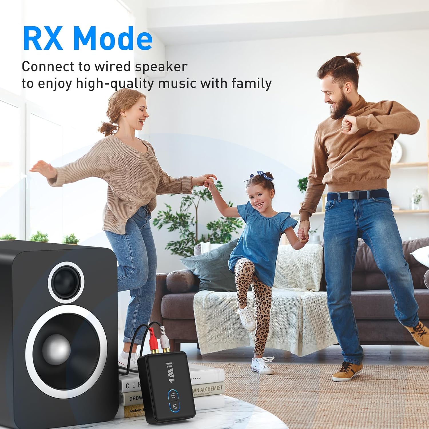 1Mii RCA Bluetooth 5.3 Adapter for TV, 3.5mm AUX Bluetooth Transmitter Receiver for 2 AirPods or Headphones, Home Stereo, Speakers, Projector, Treadmills, PC, with Volume Control, aptX Low Latency