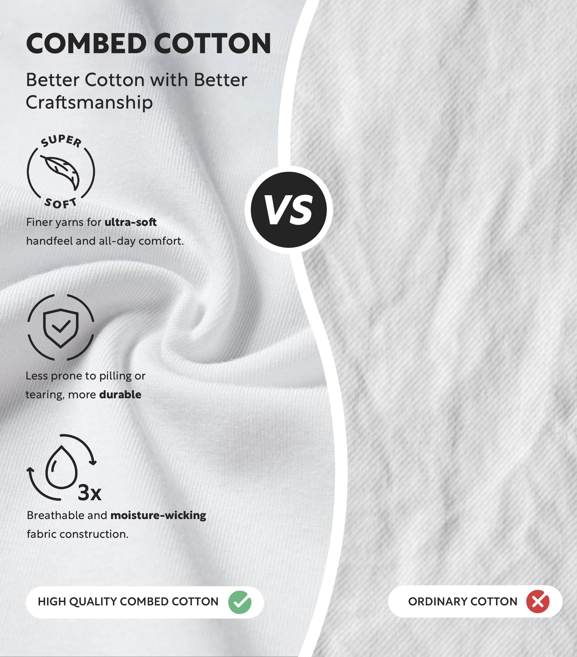 DAVID ARCHY Men's Undershirts Combed Cotton T-Shirt Soft Moisture-Wicking Undershirt Crew Neck or V Neck Tees 3 Pack