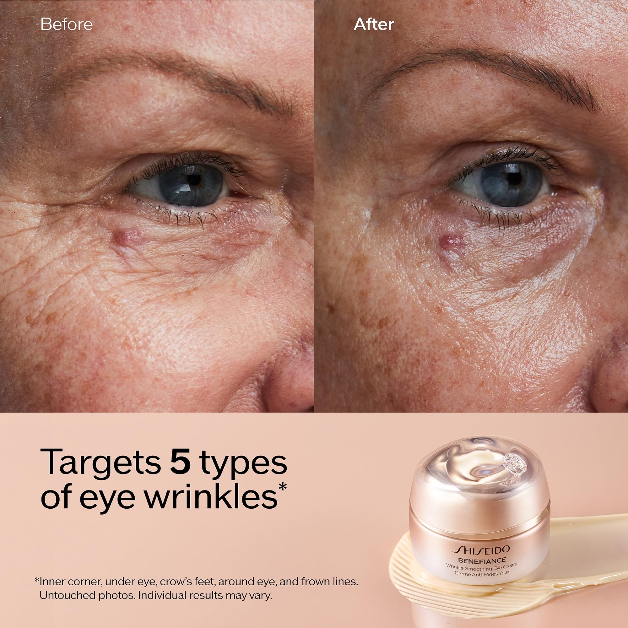 Shiseido Benefiance Wrinkle Smoothing Eye Cream - 15 mL - Visibly Improves Five Types of Eye Wrinkles, Dark Circles & Puffiness - 48-HR Hydration - All Skin Types - Non-Comedogenic