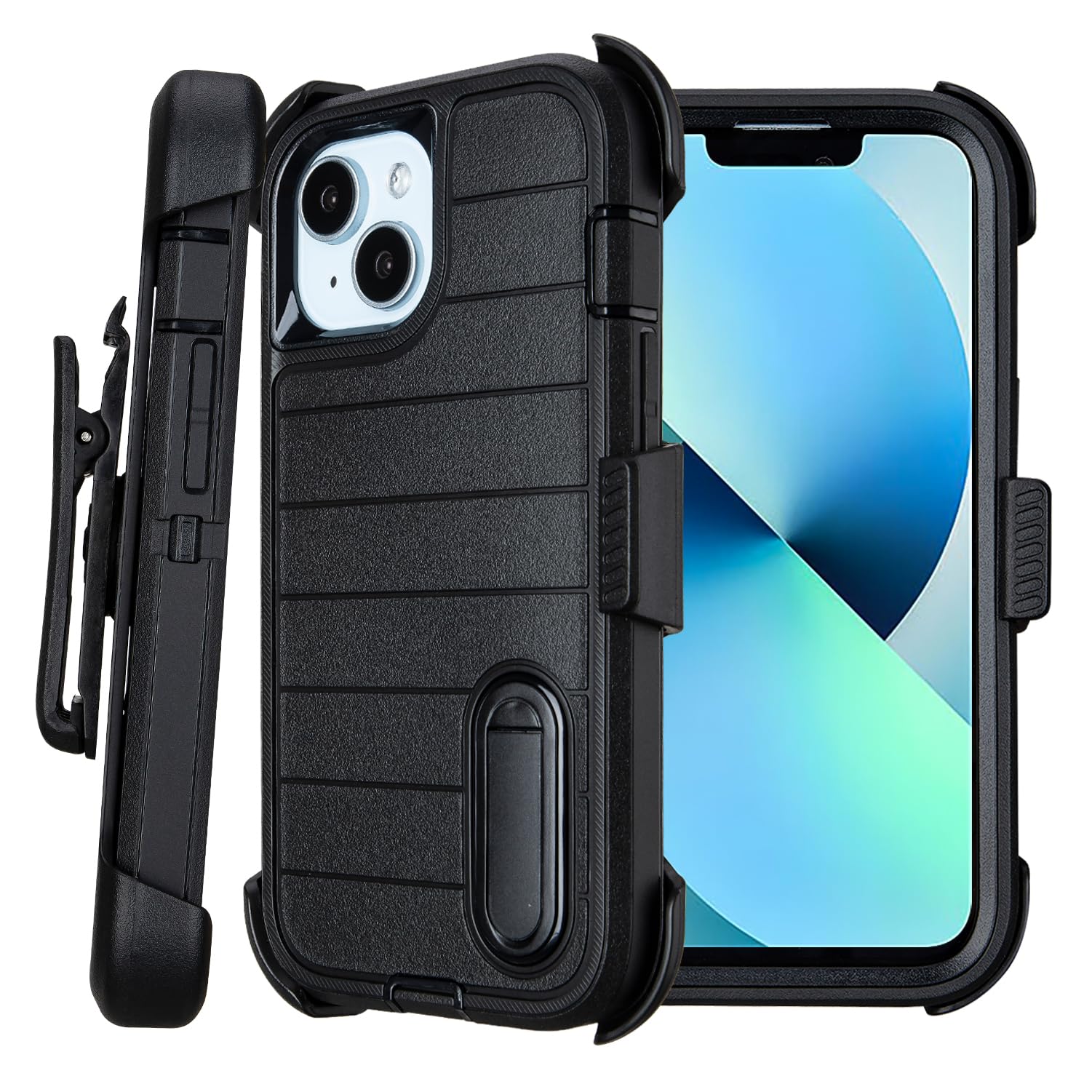 for Phone case iPhone 13 Case with Belt Clip, Heavy Duty Military Grade Drop iPhone13 Protective Case, Shockproof Defender Cover for iPhone 13 Cases 6.1 inch (Black+Blue)