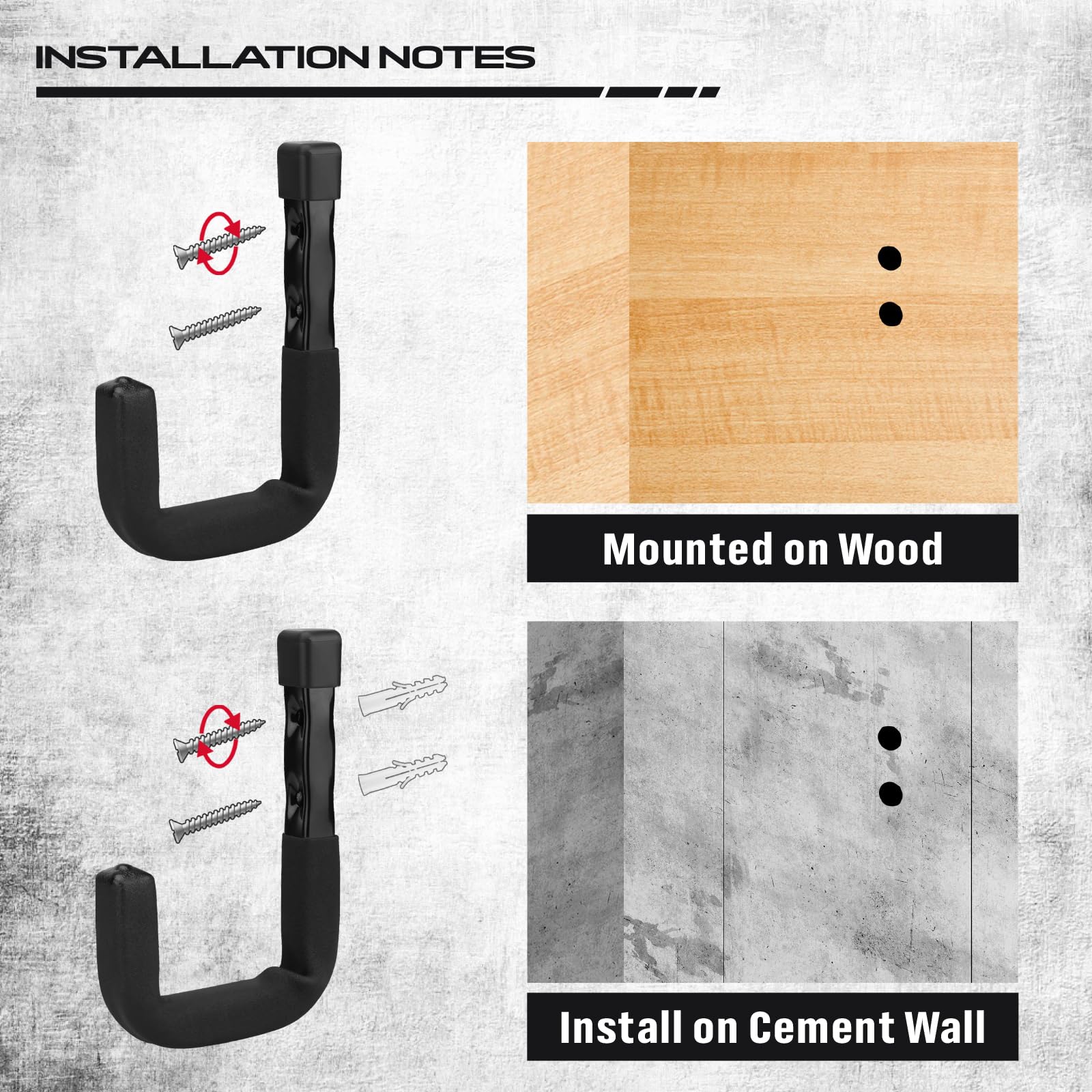 SEDY 6-Piece Heavy Duty Garage Storage Hooks, Wall Mount J Utility Hooks Holds 88 LB, Large Metal Utility, Garage Storage Ladders for Bikes, Garden Tools