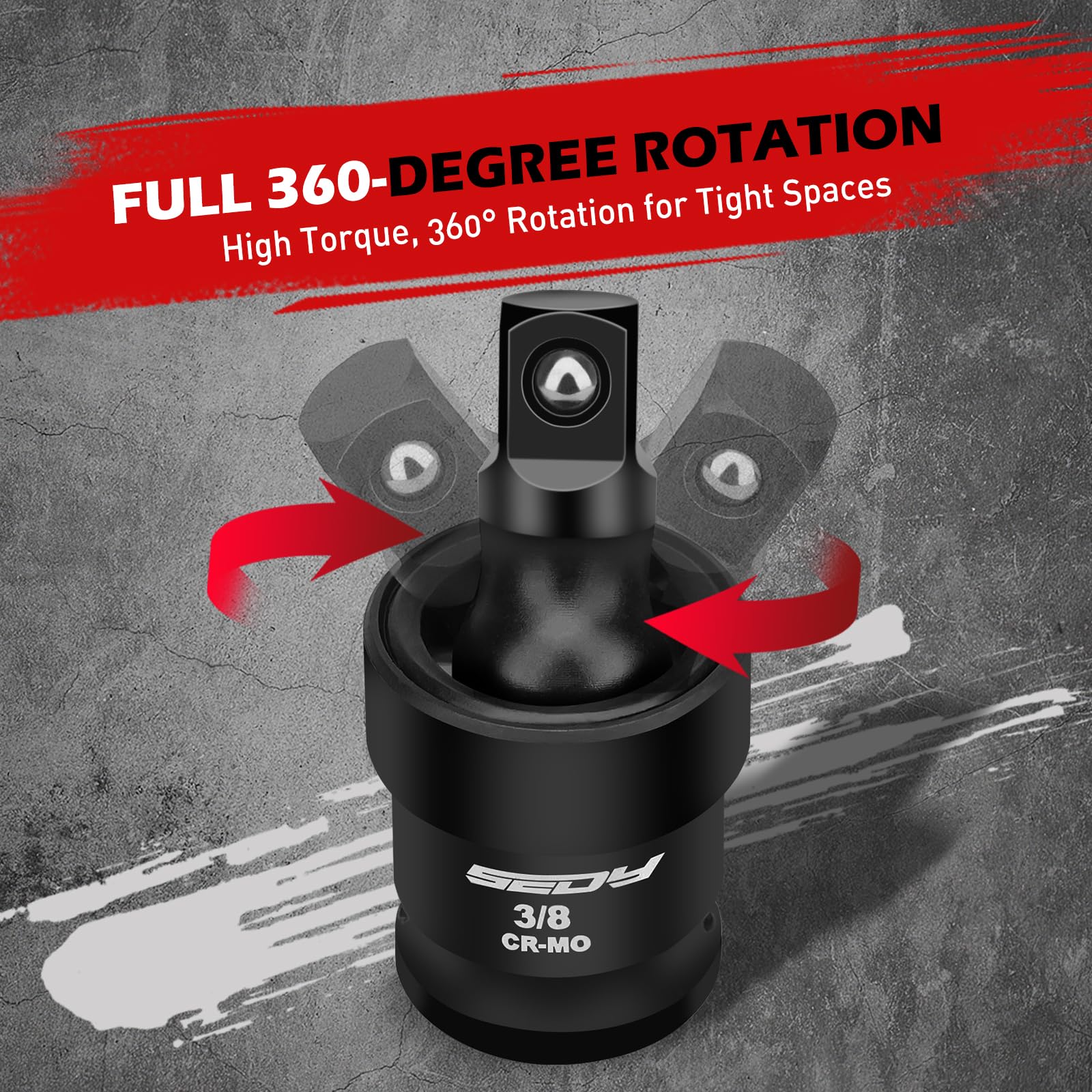 Impact Universal Joint-Socket Swivel Set: 3-Piece 1/2", 3/8", 1/4" Flexible Socket Swivel Set Premium CR-MO Steel U Joint Adapter Wobble