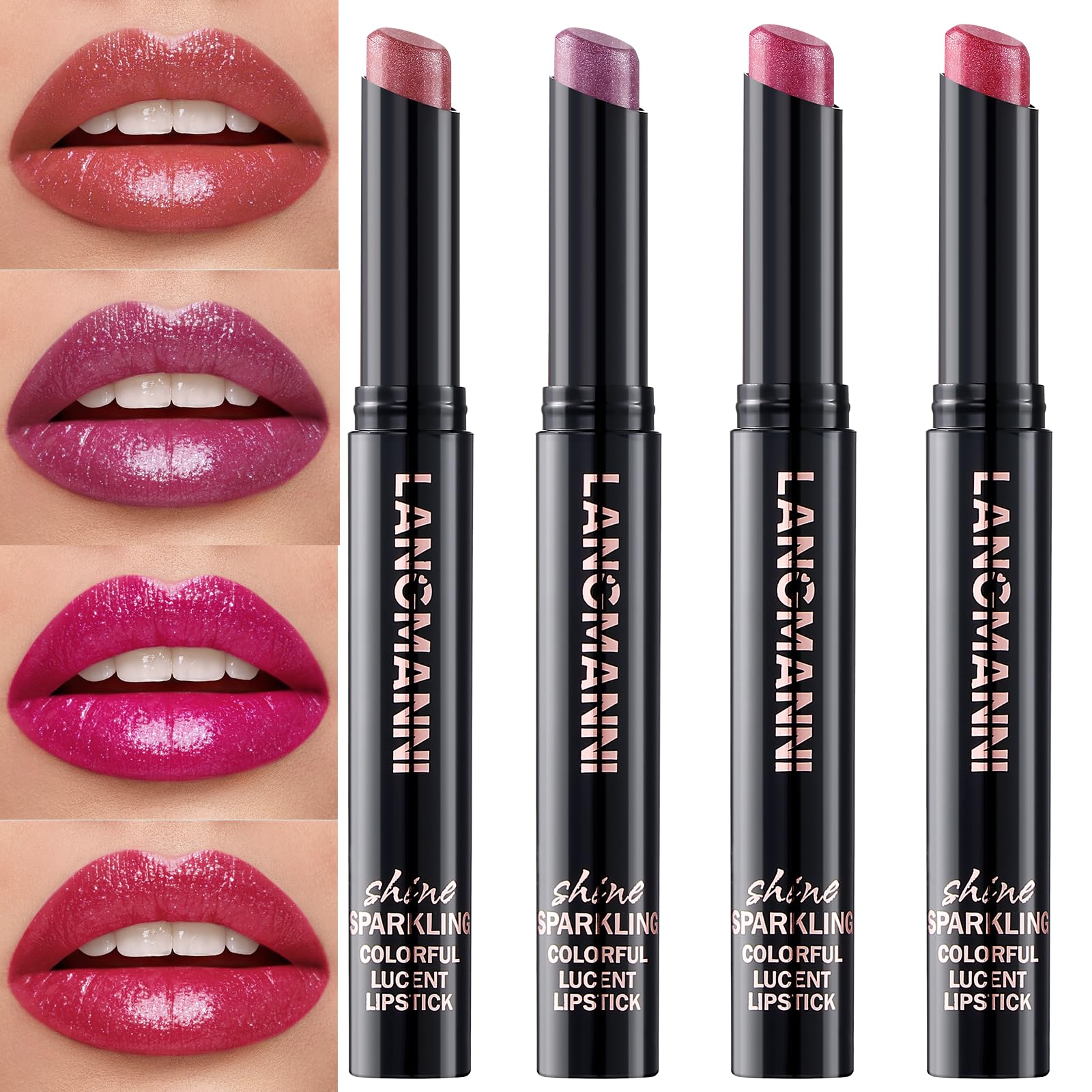 Jolilab 10Pcs Set Sparkling Lipstick Lip Gloss Long Lasting Waterproof Moisturizer Lip Balm Glitter Shimmer Metallic, Diamond Shiny Bold Glow Goth Lipstick for Women Girls, Non-sticky