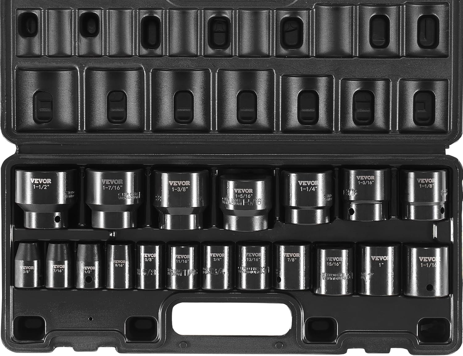 VEVOR Impact Socket Set 3/4 Inches 29 Piece Impact Sockets, 6-Point Sockets, Rugged Construction, CR-M0, 3/4 Inches Drive Socket Set Impact SAE 3/4 inch - 2-1/2 inch, with a Storage Cage