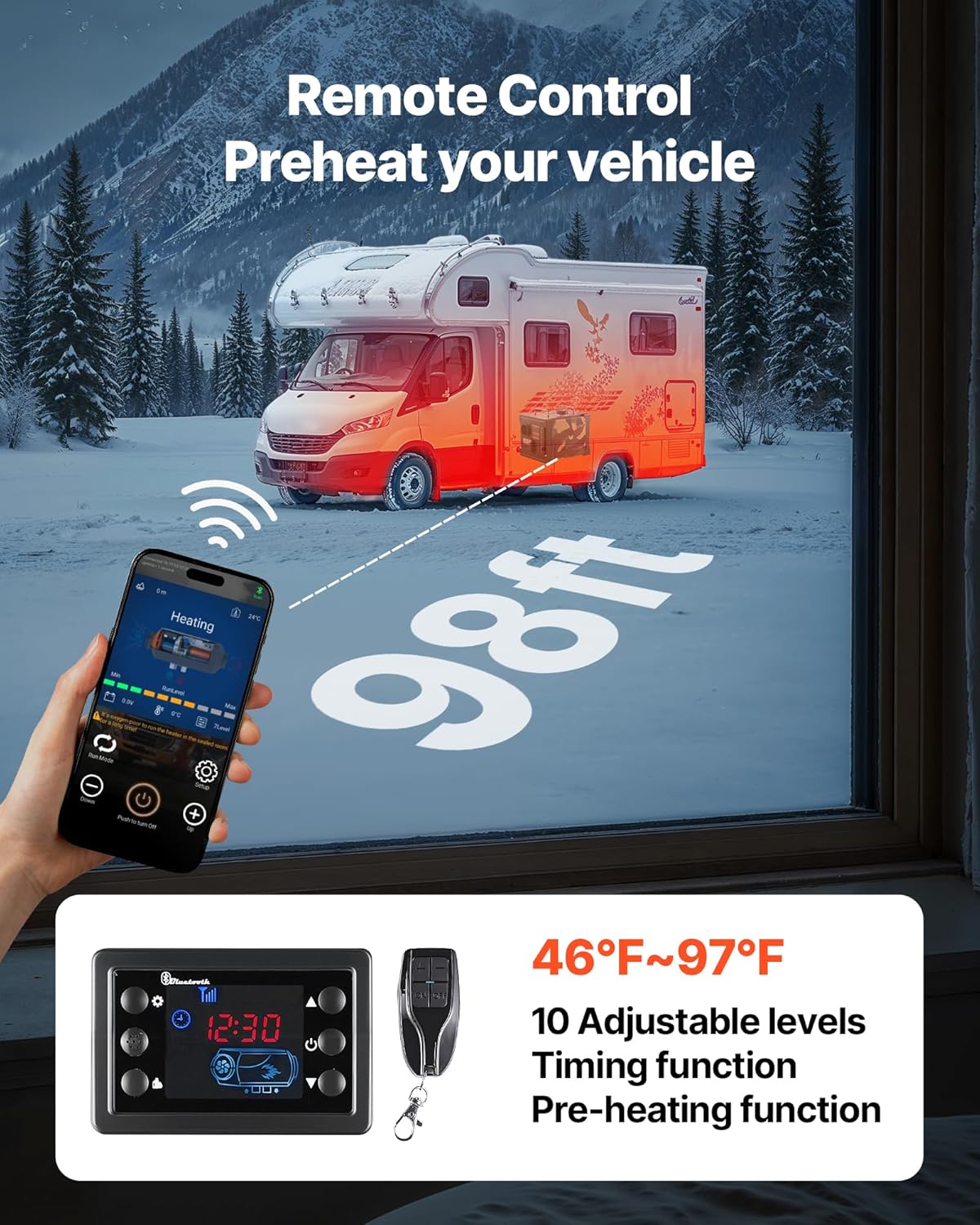 VEVOR Diesel Heater 8KW, DC 12V/24V, All in One Portable Diesel Air Heater with Bluetooth APP Control, Remote Control and LCD Screen, 1.9 Gal Fuel Tank for Trucks, Vans, RVs, Campers, and Garages