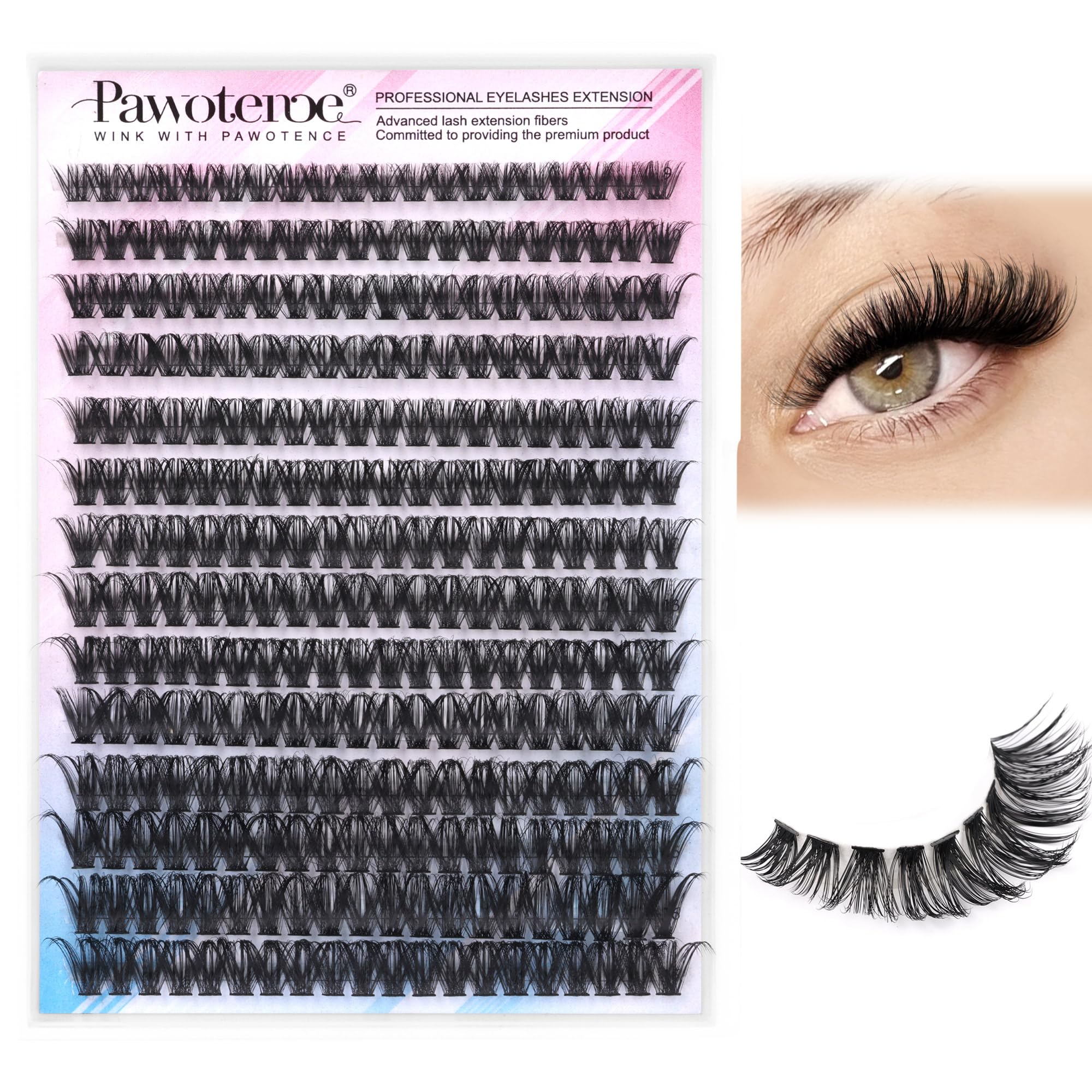 Pawotence Lash Extension Kit DIY 280pcs Lash Clusters Eyelash Extension Kit, 9-16mm 30D 40D Individual Lashes Kit with Lash Bond and Seal, Lash Tweezers for Self Use (30D&40D, 0.07D, 9-16mm, Kit)