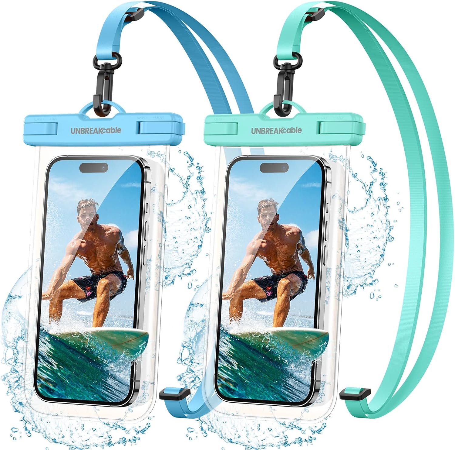 UNBREAKcable Waterproof Phone Pouch-2 Pack IPX8 Waterproof Phone Case for iPhone 16 15 14 13 12 11 Pro Max & Samsung S25 S24 S23-Dry Bag & Travel Essentials for Beach, Pool, Kayak & Cruise-7" Black