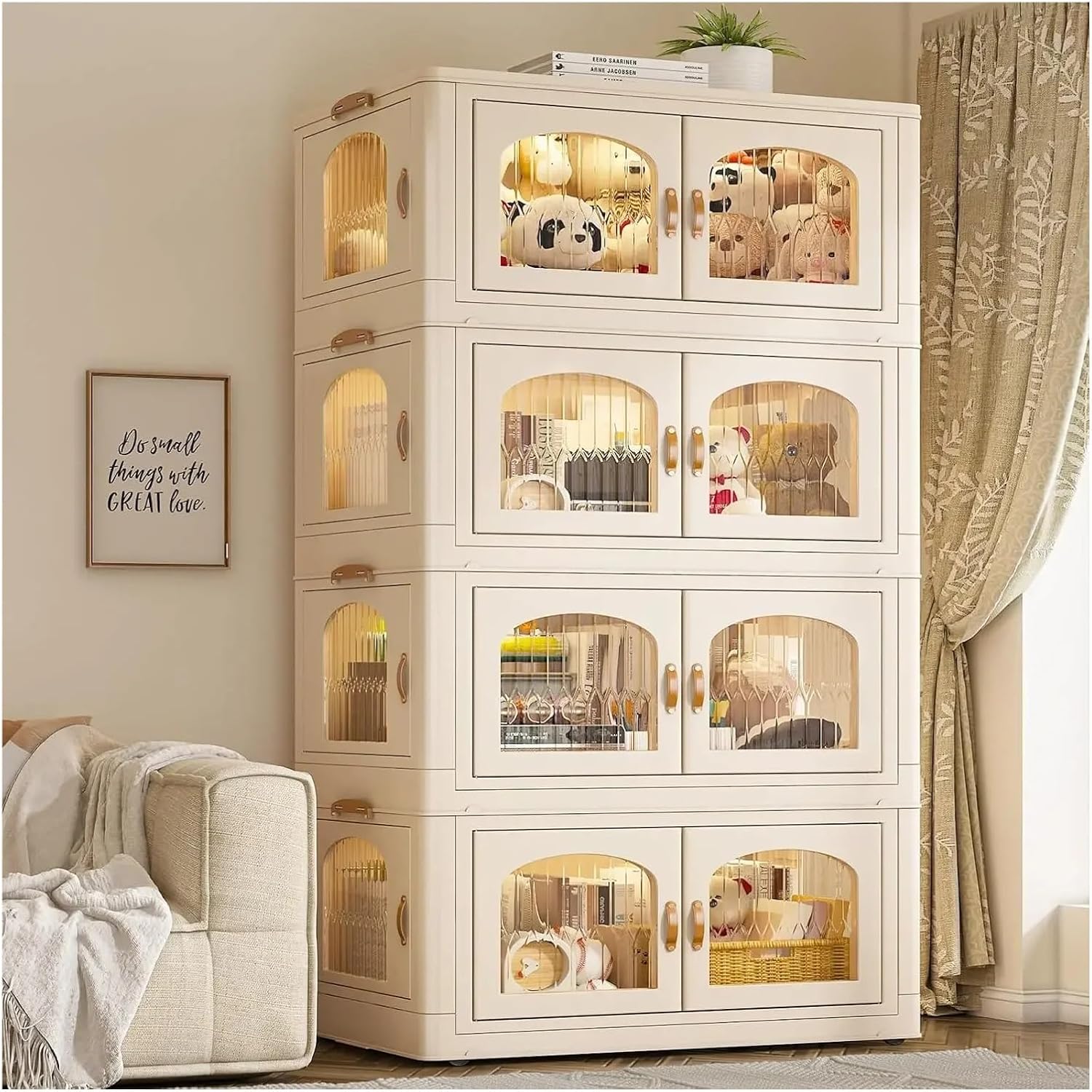 125GAL Storage Bins with Lids, Large Stackable Bins with Wheels and Doors, Storage Containers Box Closet Organizers(25Gal 5 tier)