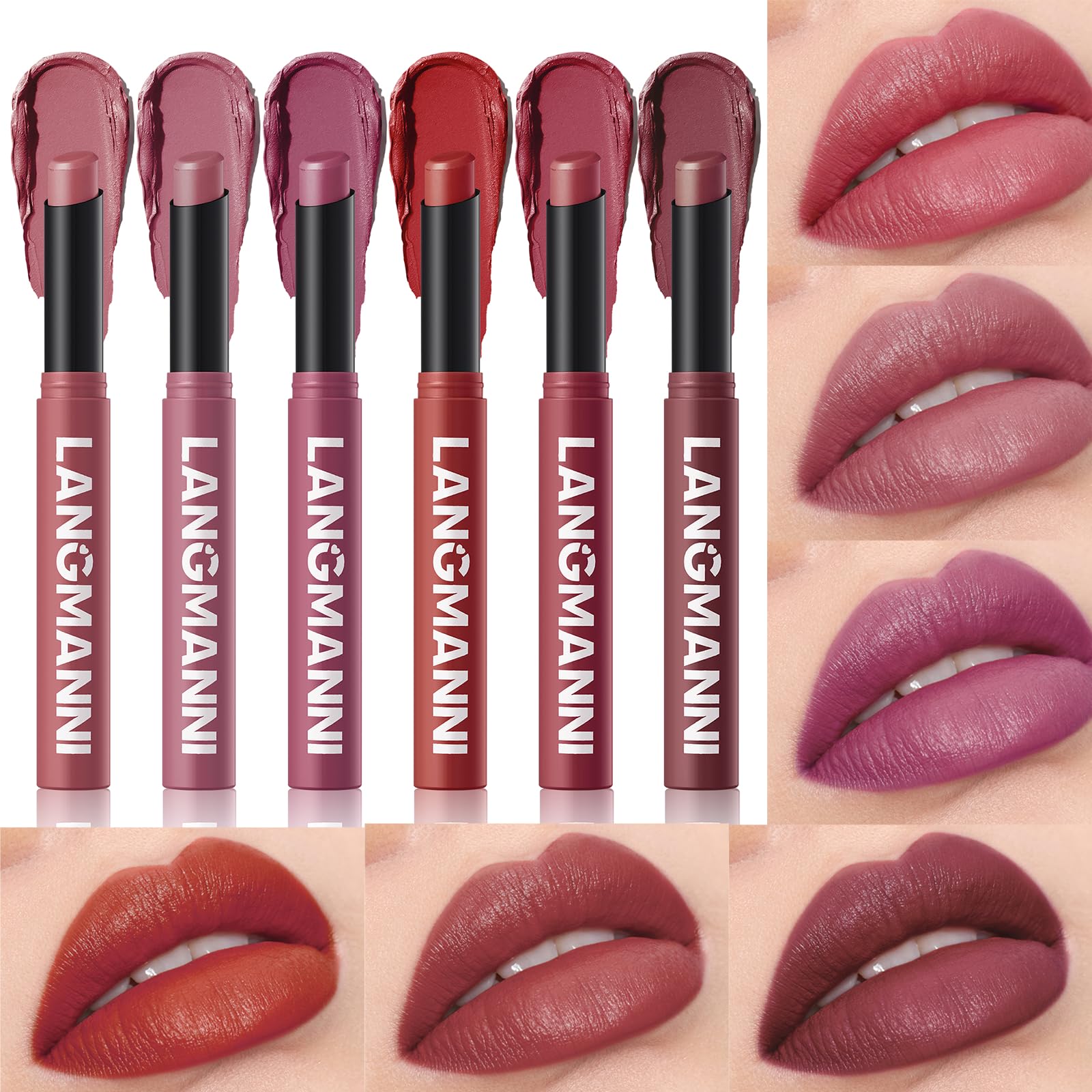 Jolilab 12Pcs Velvet Matte Lipstick Nude Matte Soft Dark Color Stick High Pigmented Long-Lasting Waterproof Lip Stick Lip Balm Beauty Cosmetics Gift for Girls and Women(01#-12#)