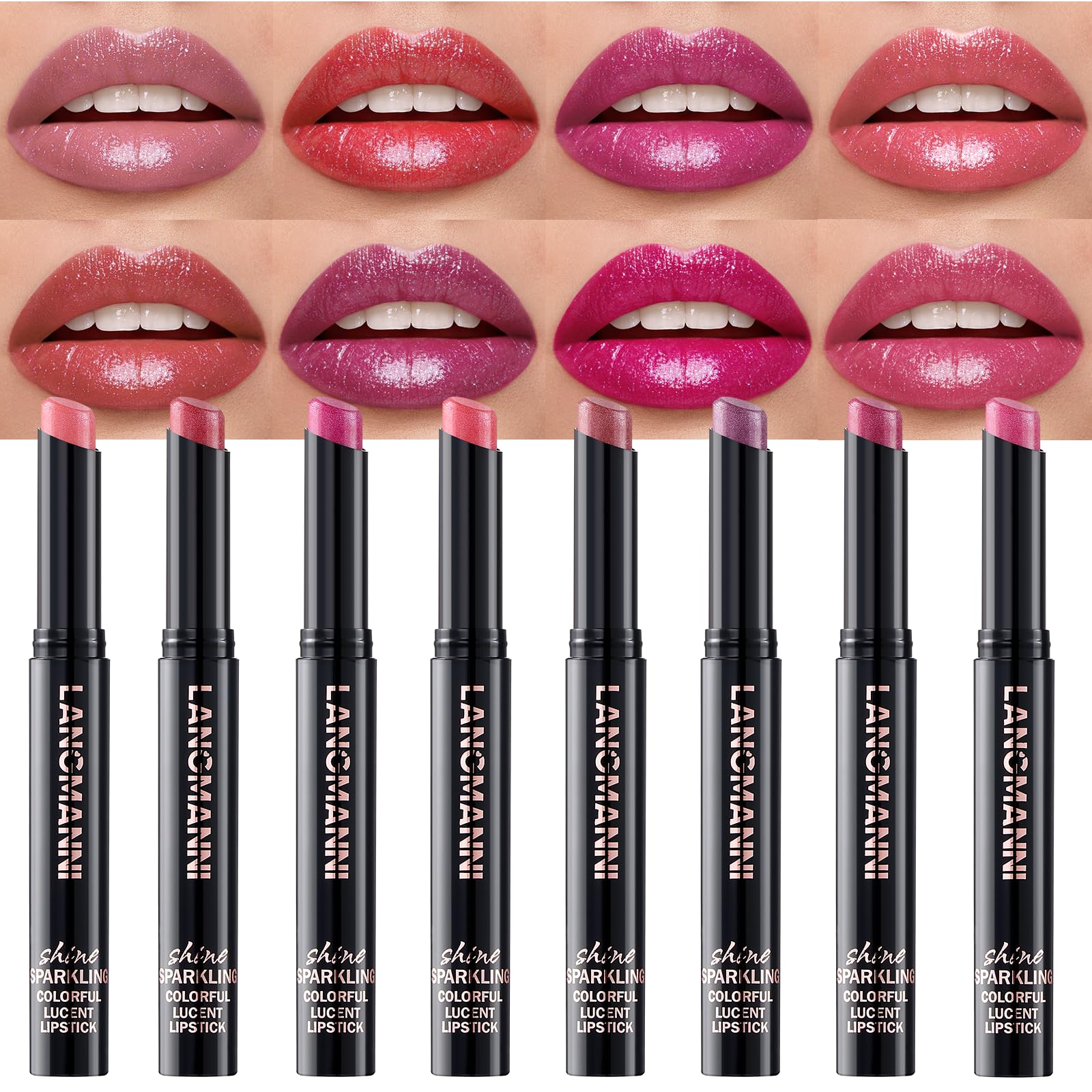 Jolilab 10Pcs Set Sparkling Lipstick Lip Gloss Long Lasting Waterproof Moisturizer Lip Balm Glitter Shimmer Metallic, Diamond Shiny Bold Glow Goth Lipstick for Women Girls, Non-sticky