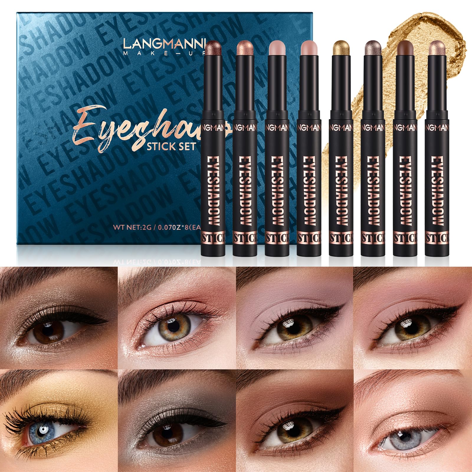 Jolilab Eyeshadow Stick Set, 8 Colors Matte Professional Bright-Colored Contouring and Highlight Eyeshadow Stick, Cream Waterproof Long Lasting High Pigmented Eye Shadow. (8, EYESHADOW B)